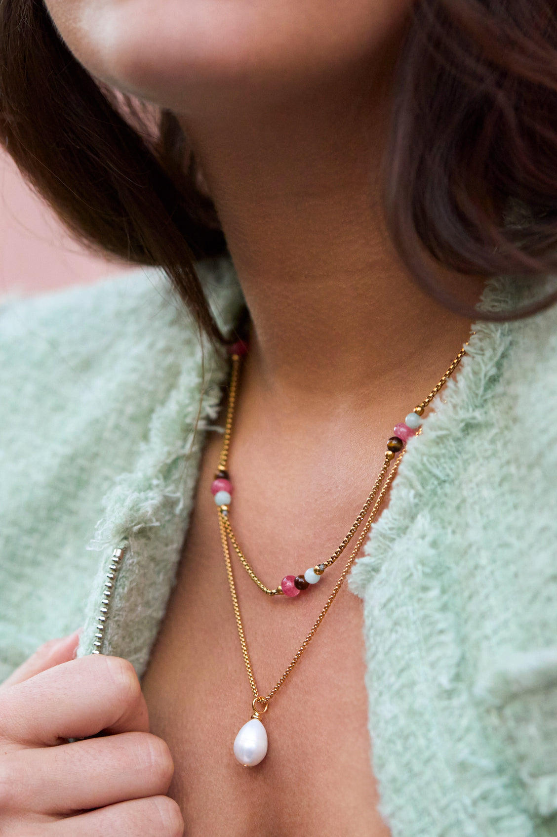 Multi Gemstone Rope Chain Necklace for Women - Elegant Beaded Jewelry with Natural Stones - Perfect for Parties, Weddings & Everyday Wear