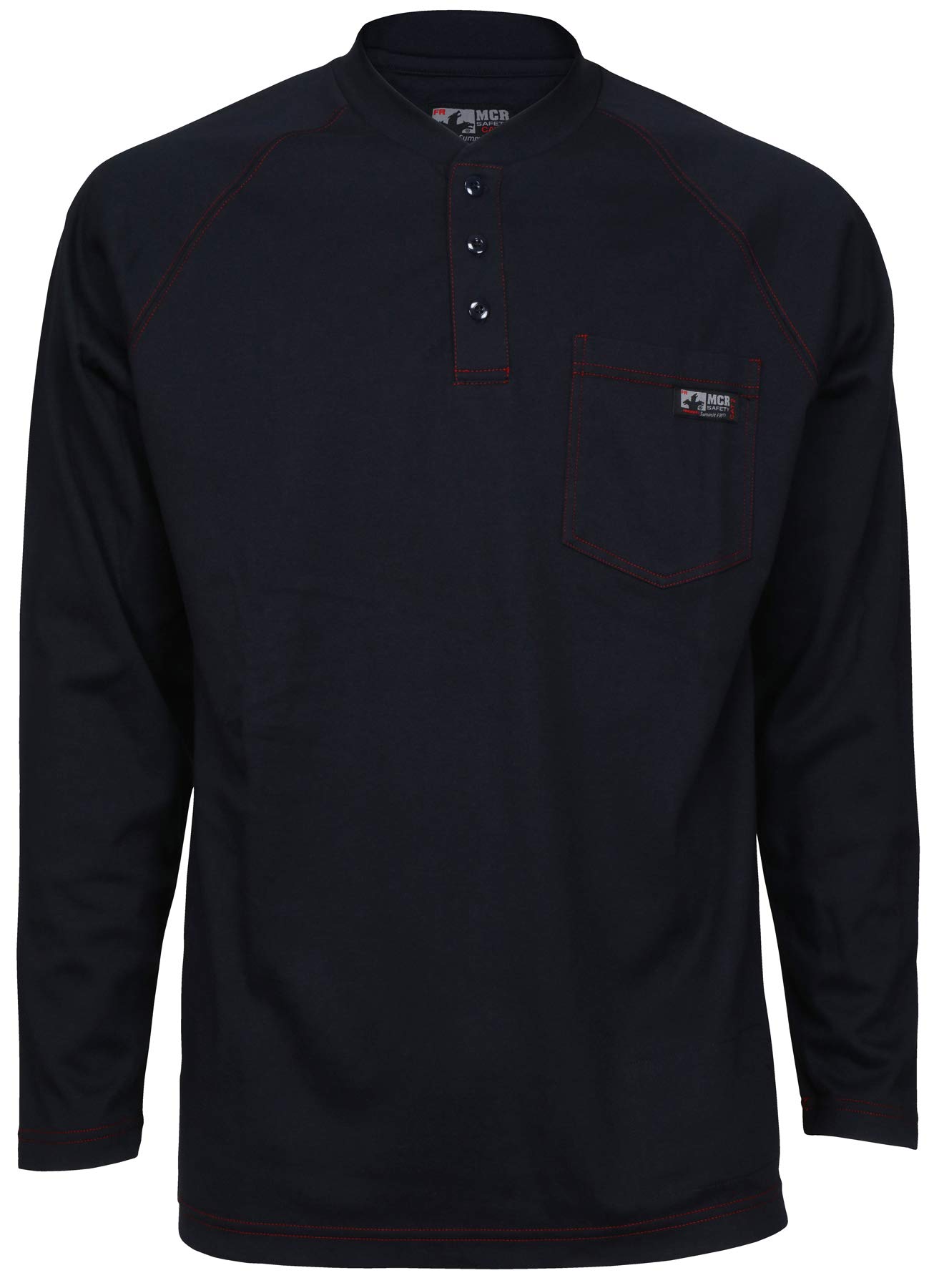 MCR Safety Flame Resistant FR Henley Work Shirt for Men - Long Sleeve FR Shirt in Navy, Size 4X-Large - Ideal for Welding, Construction & Industrial Safety Workwear