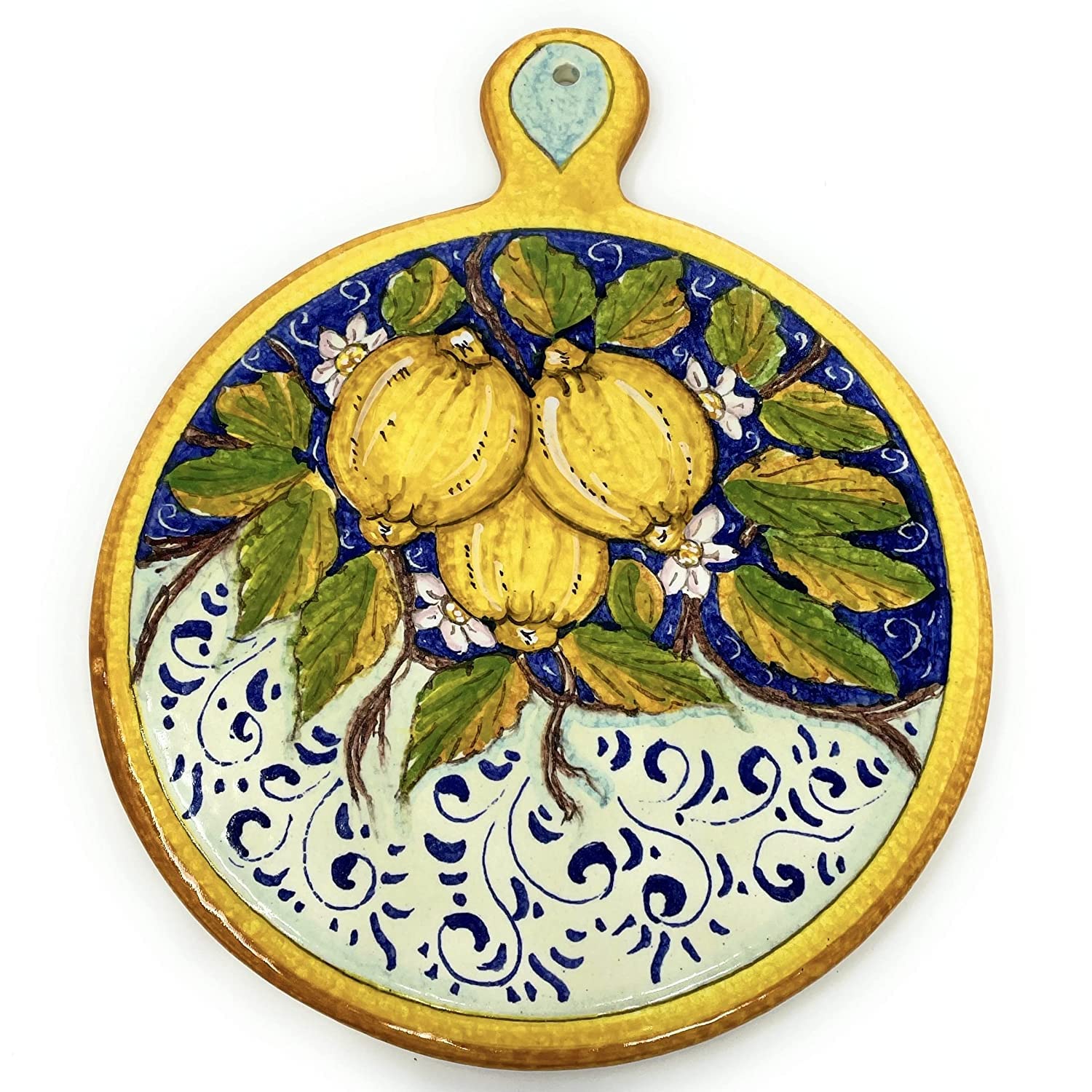 Italian Ceramic Trivet Hand Painted with Tuscan Lemon Design - CERAMICHE PARRINI Authentic Italian Kitchenware & Home Decor for Dining Table, Countertop Protection, and Tuscan Style Interior Decoration