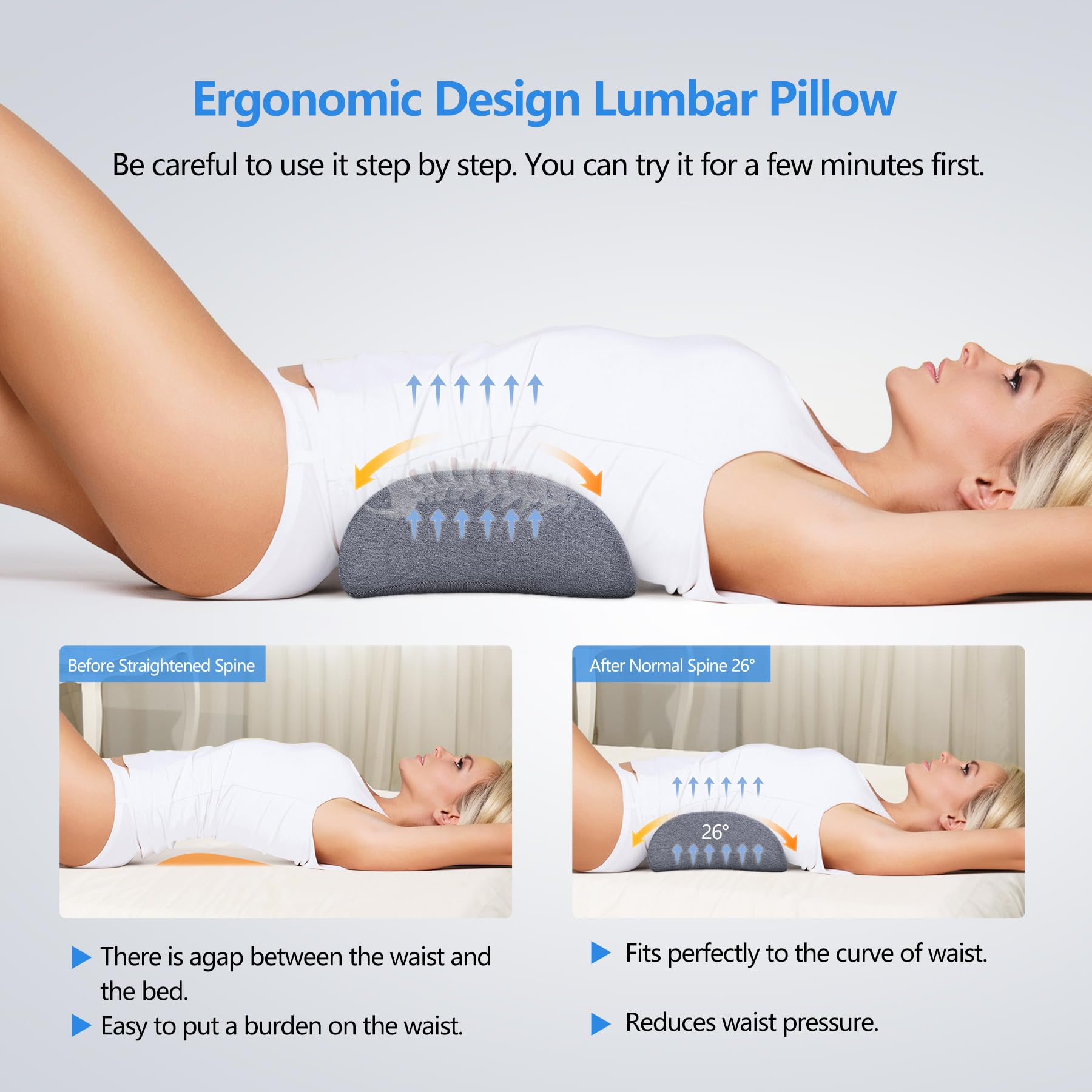 Cozyhealth Graphene Heated Lumbar Support Pillow for Back Pain Relief - Memory Foam Lower Back Cushion for Sleeping, Office Chair & Car Seat - Ideal for Sciatica, Pregnancy & Post-Surgery Recovery (Dark Grey)