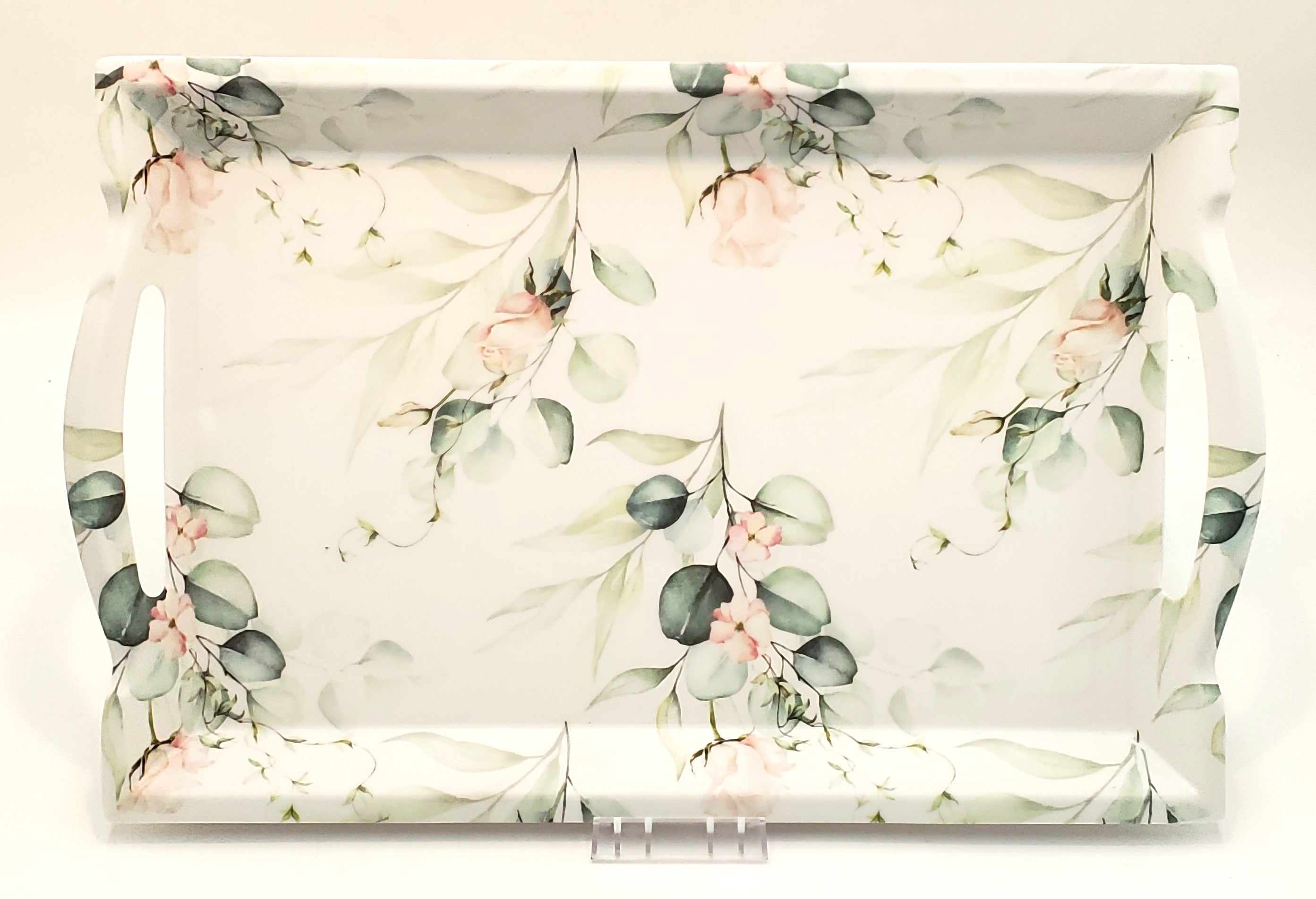 20x13 Inch White Melamine Serving Tray with Floral Design - Perfect for Dining, Entertaining, and Home Decor