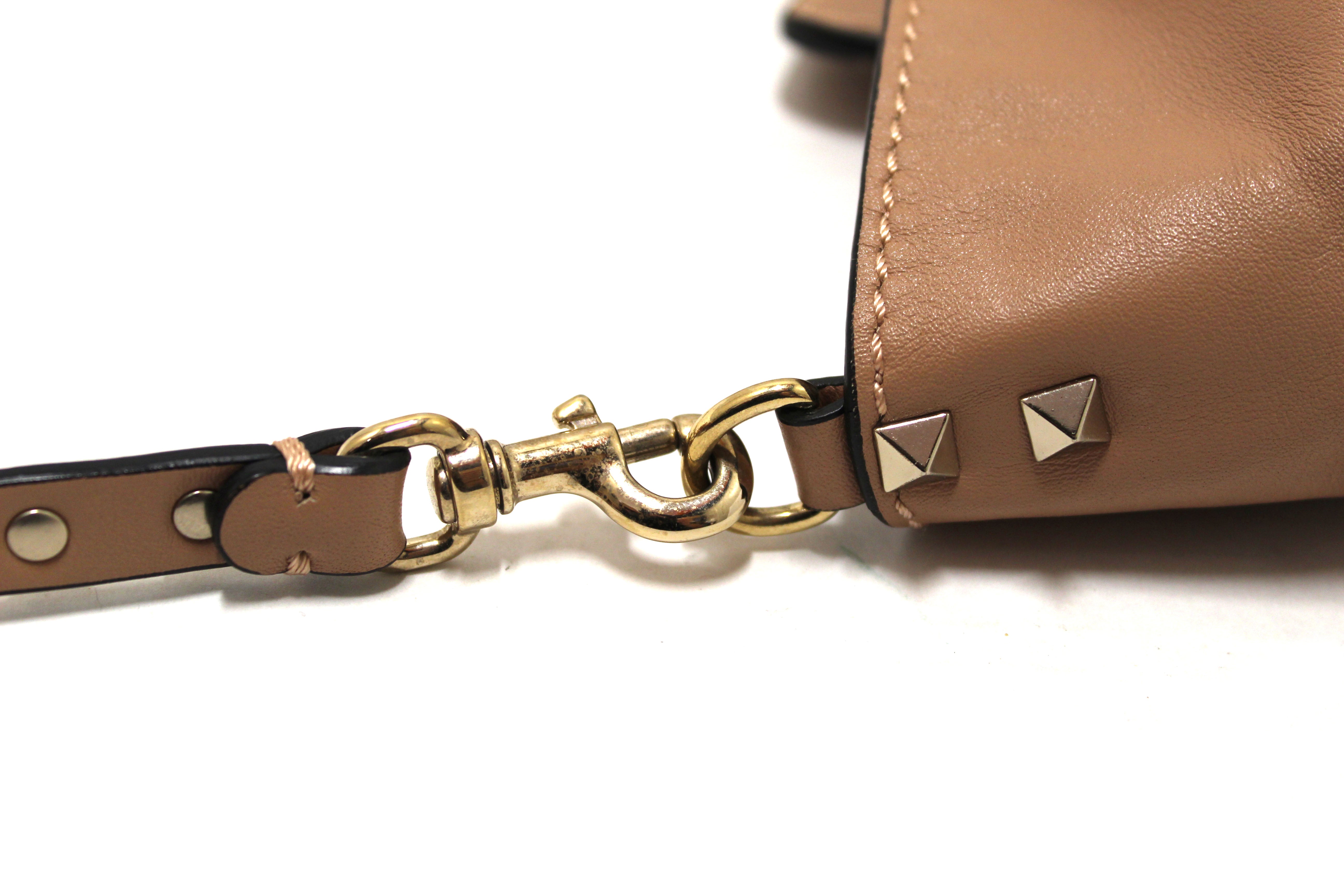 Authentic Valentino Medium Rockstud Beige Nappa Leather Tote Shoulder Bag for Women | Luxury Designer Handbag for Work, Travel & Everyday Use