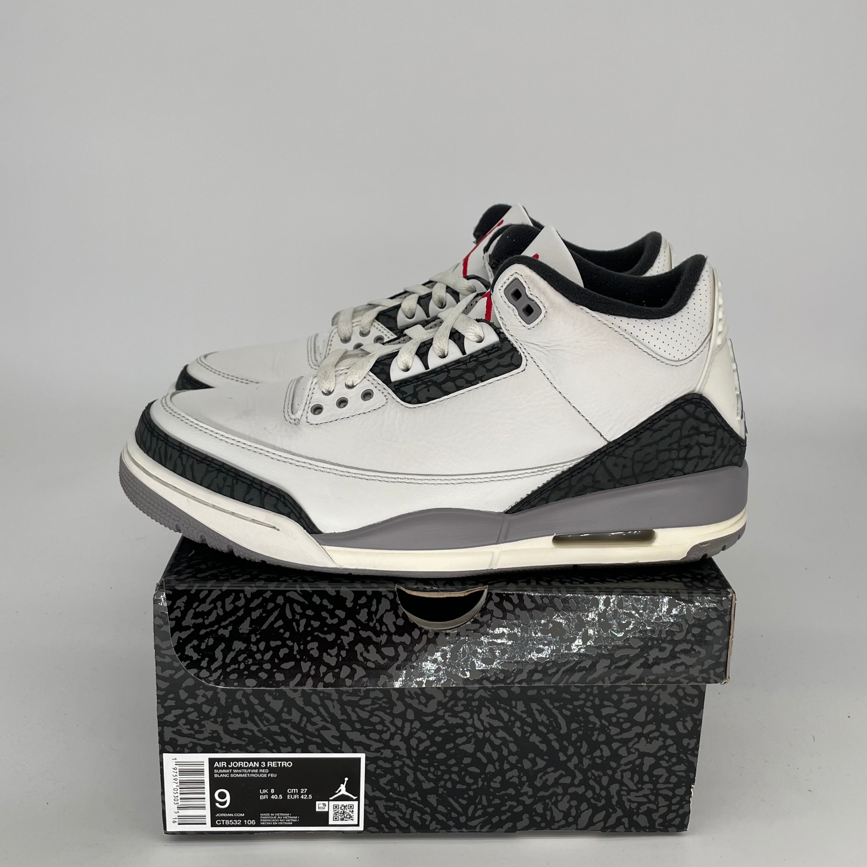 AIR JORDAN 3 Retro Cement Grey Basketball Shoes Men's Size 9 - Style CT8532-106 | Authentic Nike Sneakers for Running, Gym & Streetwear Fashion