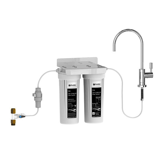 Puretec TS100 Twin Undersink Water Filtration System with Chrome Faucet - 4 GPM Flow Rate | Clean Drinking Water for Kitchen, RV & Office Use