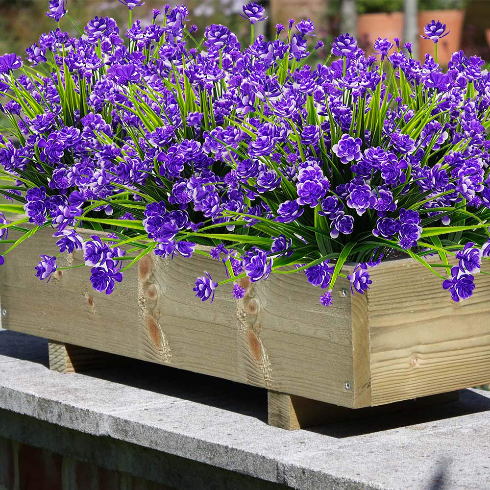 20 Pack UV Resistant Artificial Flowers - Outdoor Fake Plants for Garden, Porch & Window Box Decor - Blue Faux Plastic Flowers for Home & Wedding Decoration