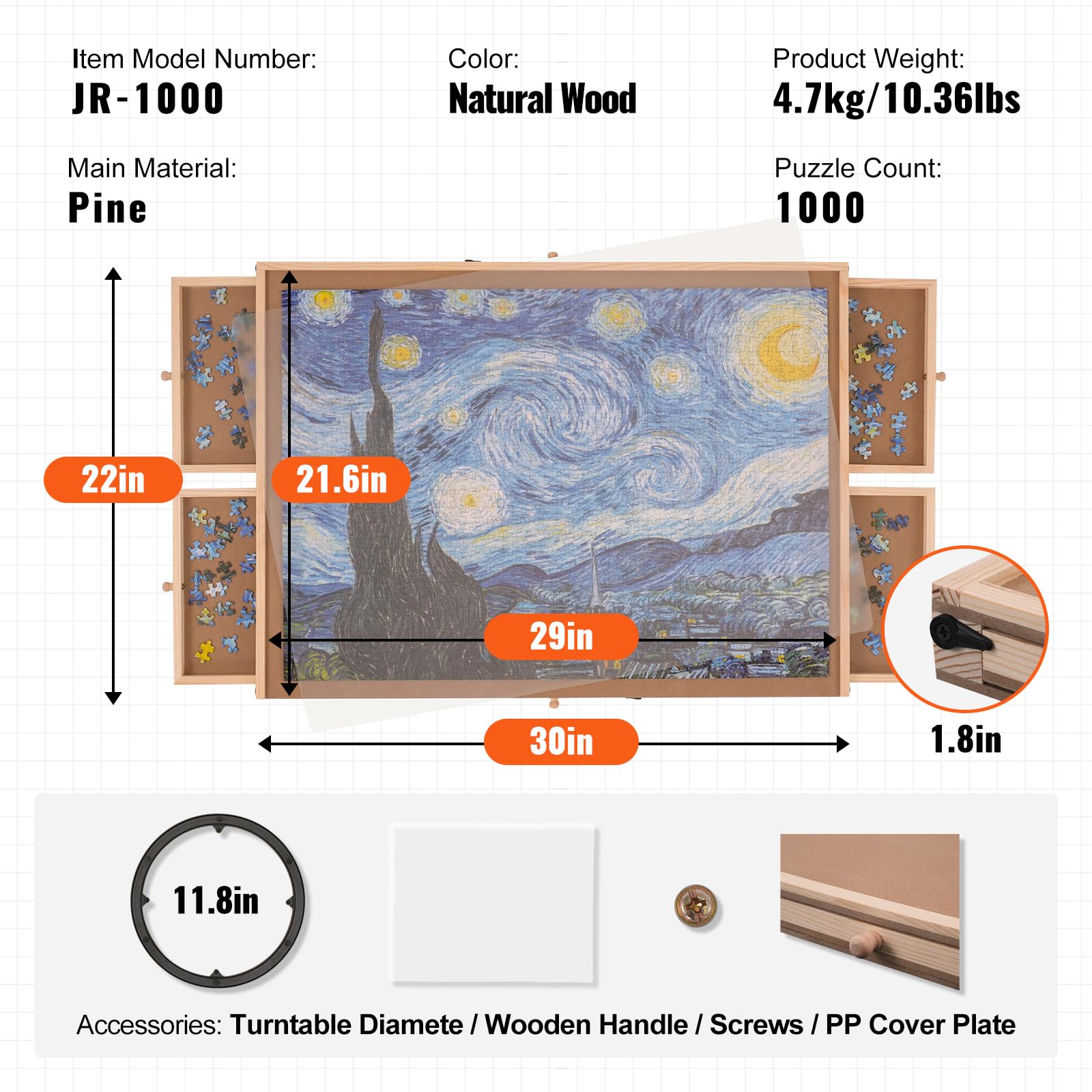 VEVOR 1000 Piece Puzzle Board with 6 Drawers & Cover - 29