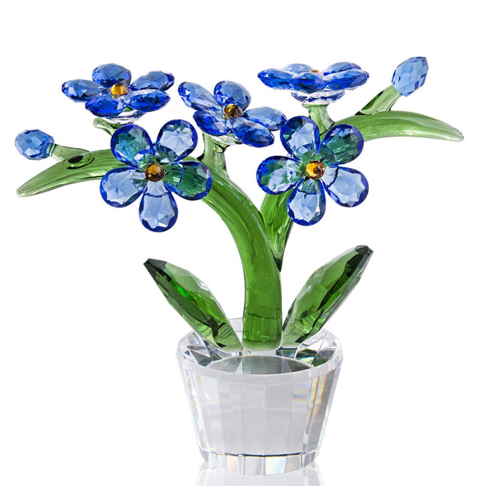 WGYYB Handcrafted Crystal Glass Forget-Me-Not Flower Figurine - Elegant Paperweight & Home Decor for Wedding, Anniversary, Valentine's Day Gifts | Perfect for Table Centerpieces, Office Desk Decor, and Romantic Souvenirs