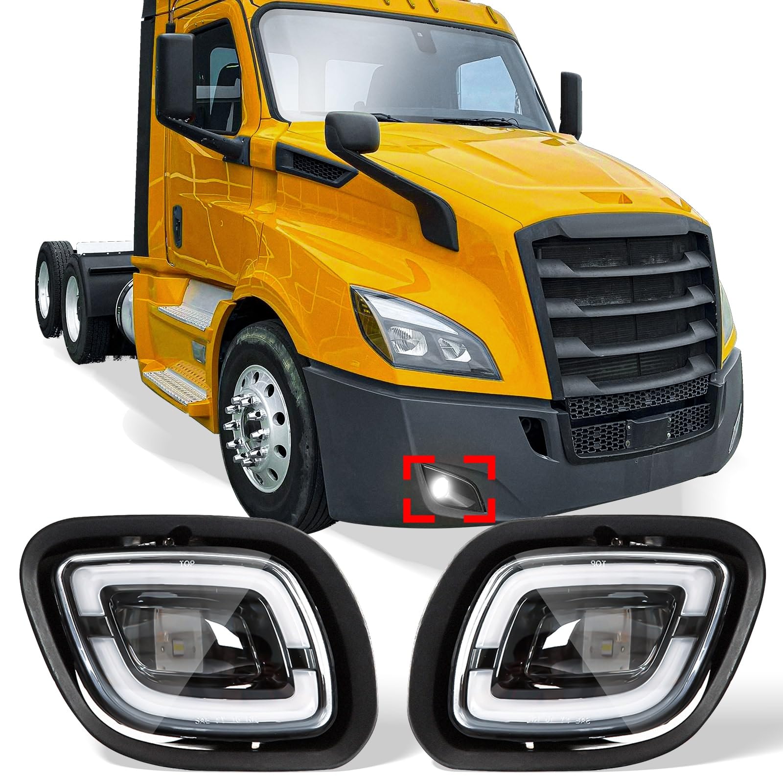 Freightliner Cascadia (2008-2017) LED Fog Lights - Waterproof Front Lamp Assembly with Bulbs for Driver & Passenger Sides (White, Pair) - Perfect for Night Driving & Heavy Rain Conditions