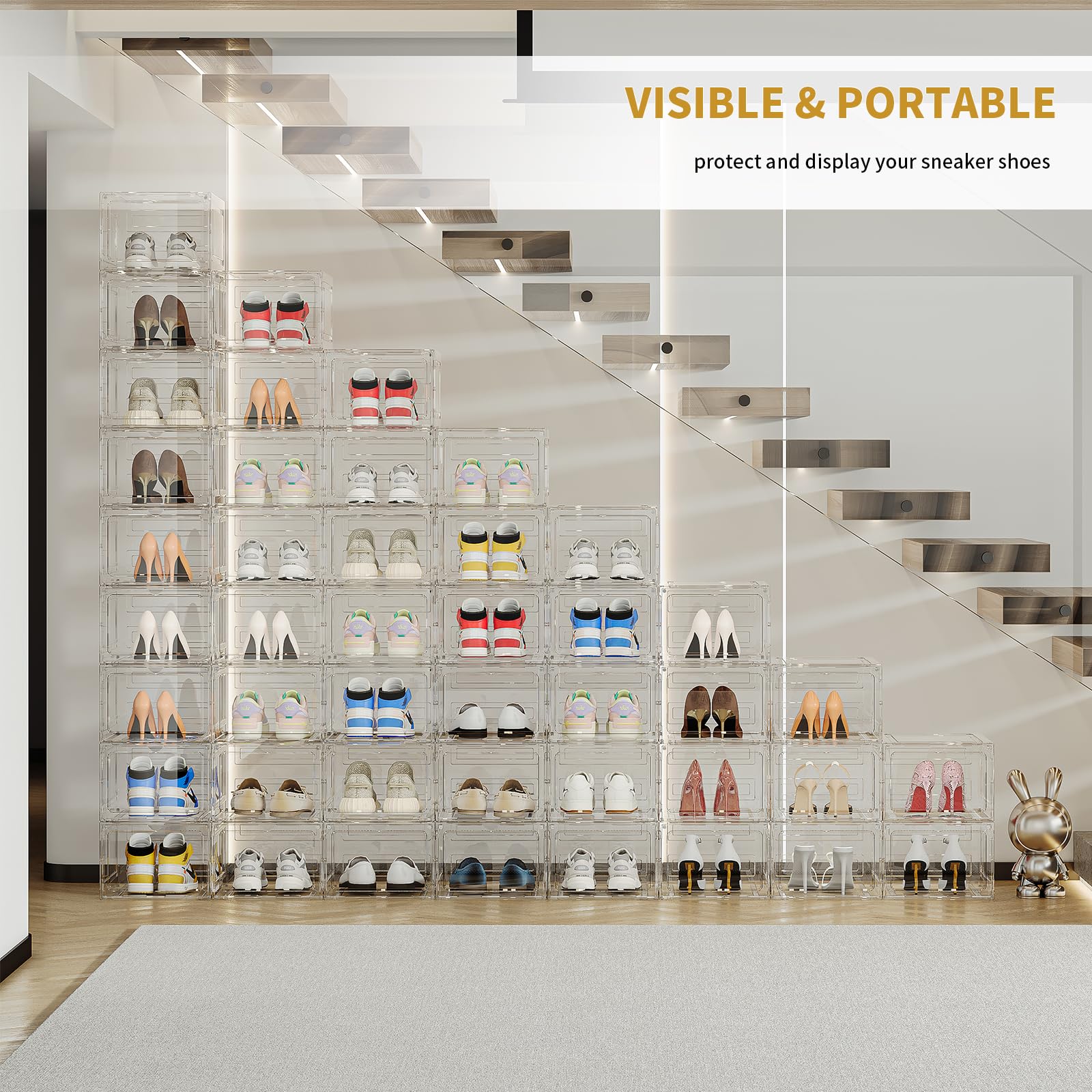 **Upgraded Thickened Clear Plastic Shoe Storage Boxes - 8 Pack Stackable Shoe Organizer with Magnetic Drop Front Door | Sturdy & Large for US Size 14 | Perfect for Closet, Entryway, or Shoe Display Case**