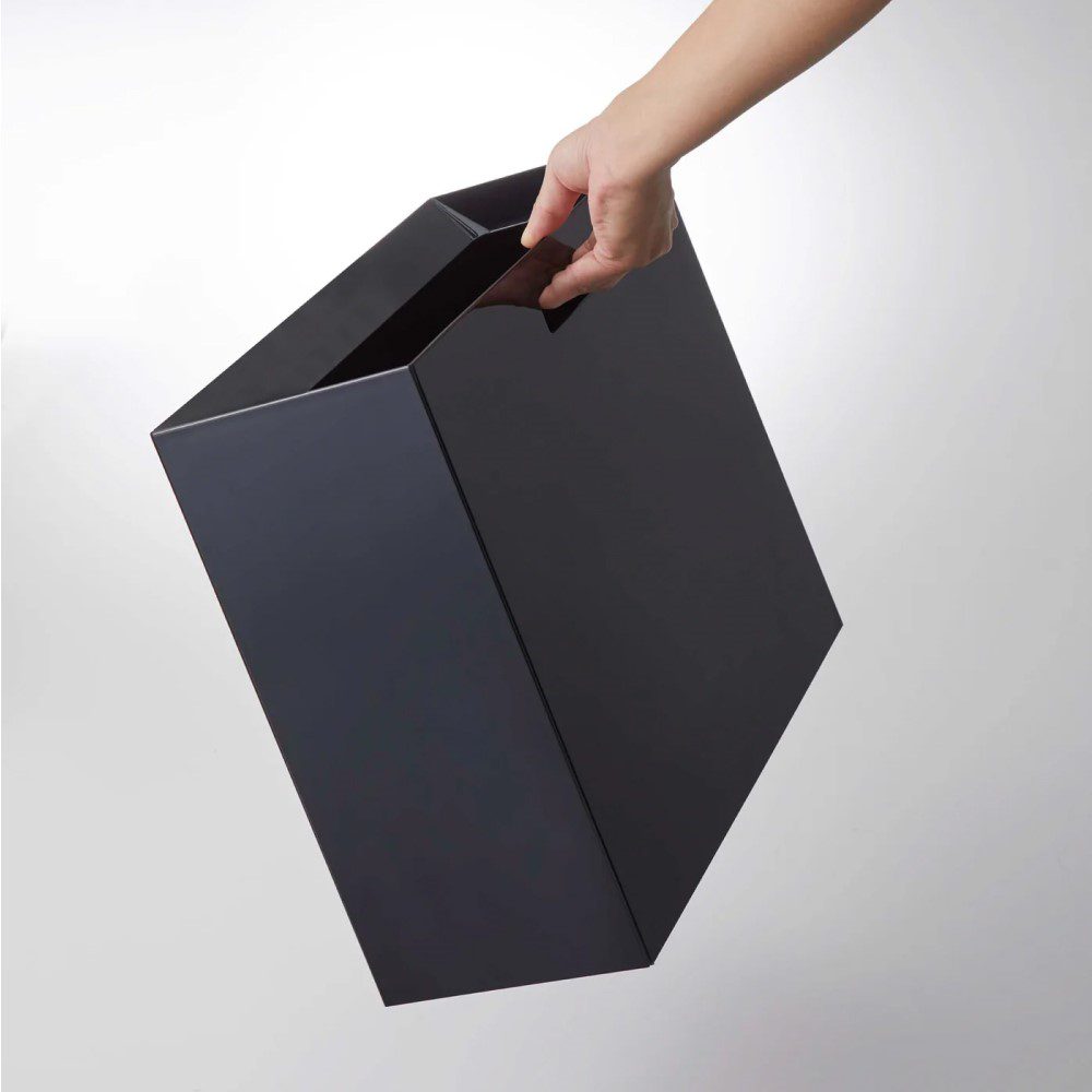 YAMAZAKI Tower Rectangular Trash Can - 12L Stainless Steel Waste Bin with Lid, Black | Modern Kitchen & Office Garbage Bin for Home & Workplace