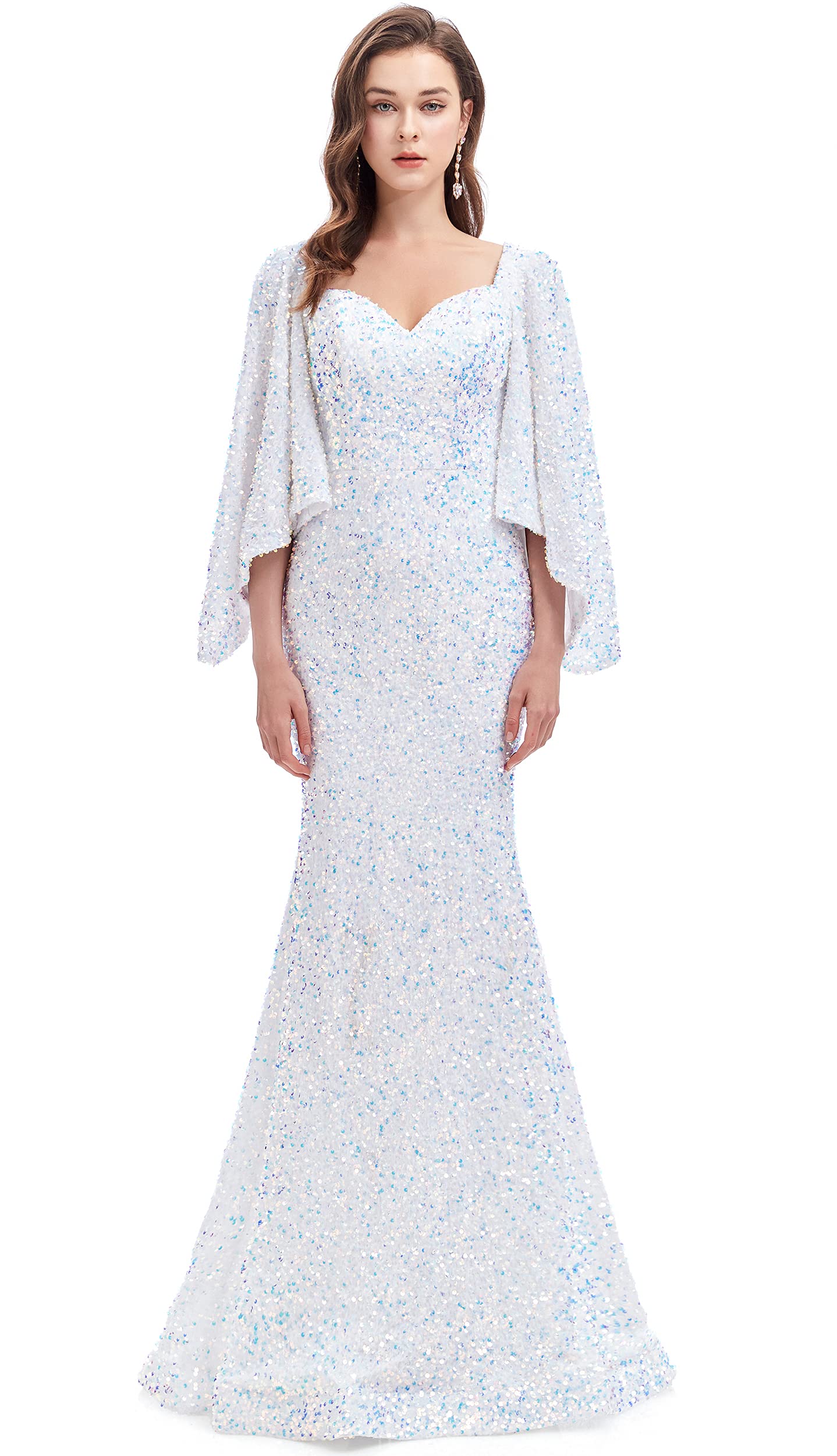 Sparkling Women's V-Neck Sequin Mermaid Evening Dress with Long Sleeves - Elegant Prom, Gala & Formal Party Gown for Special Occasions