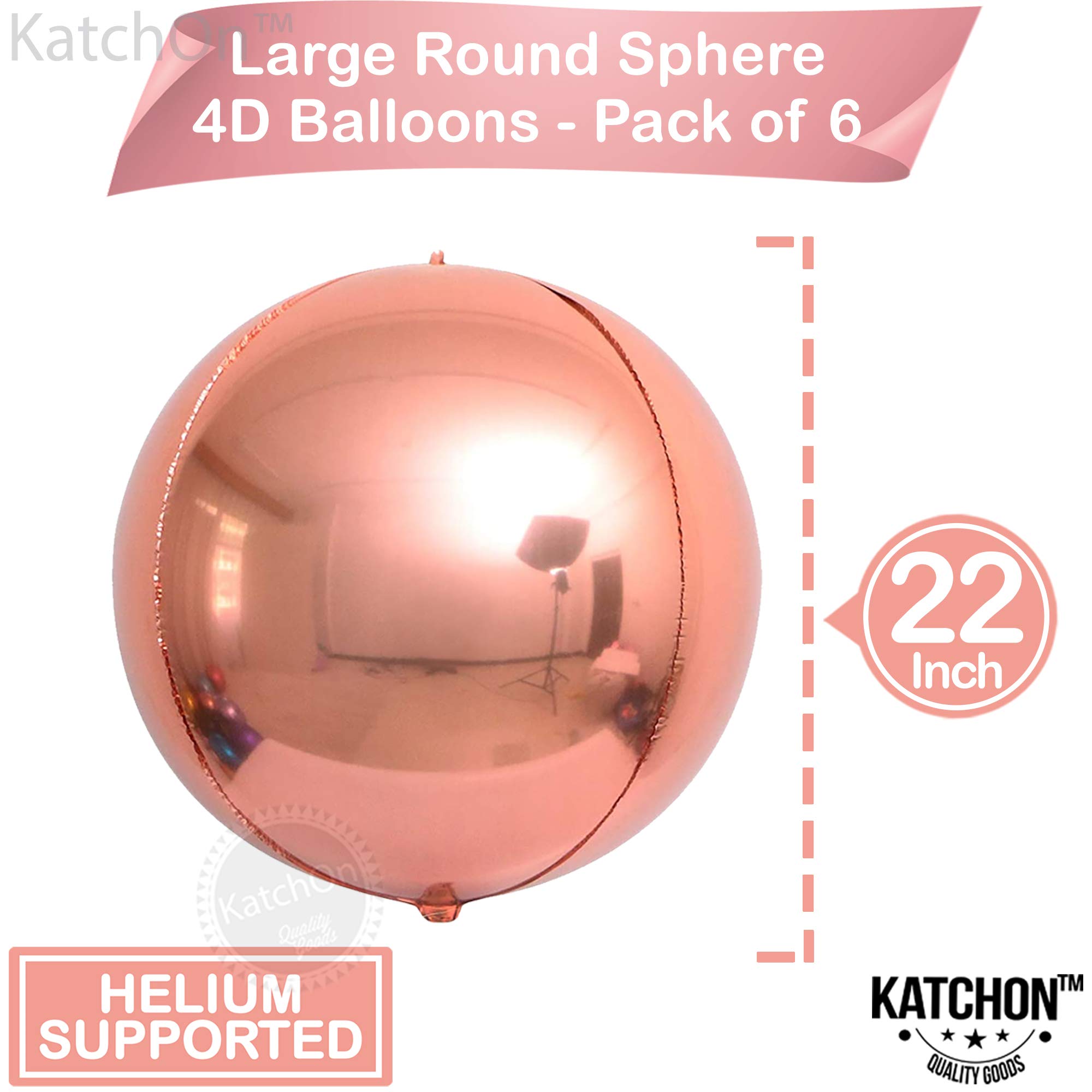 KatchOn 22 Inch Giant Rose Gold Balloons (Pack of 6) - Premium Metallic Mylar Foil Balloons for Birthday Parties, Baby Showers, Bridal Showers & Wedding Decorations
