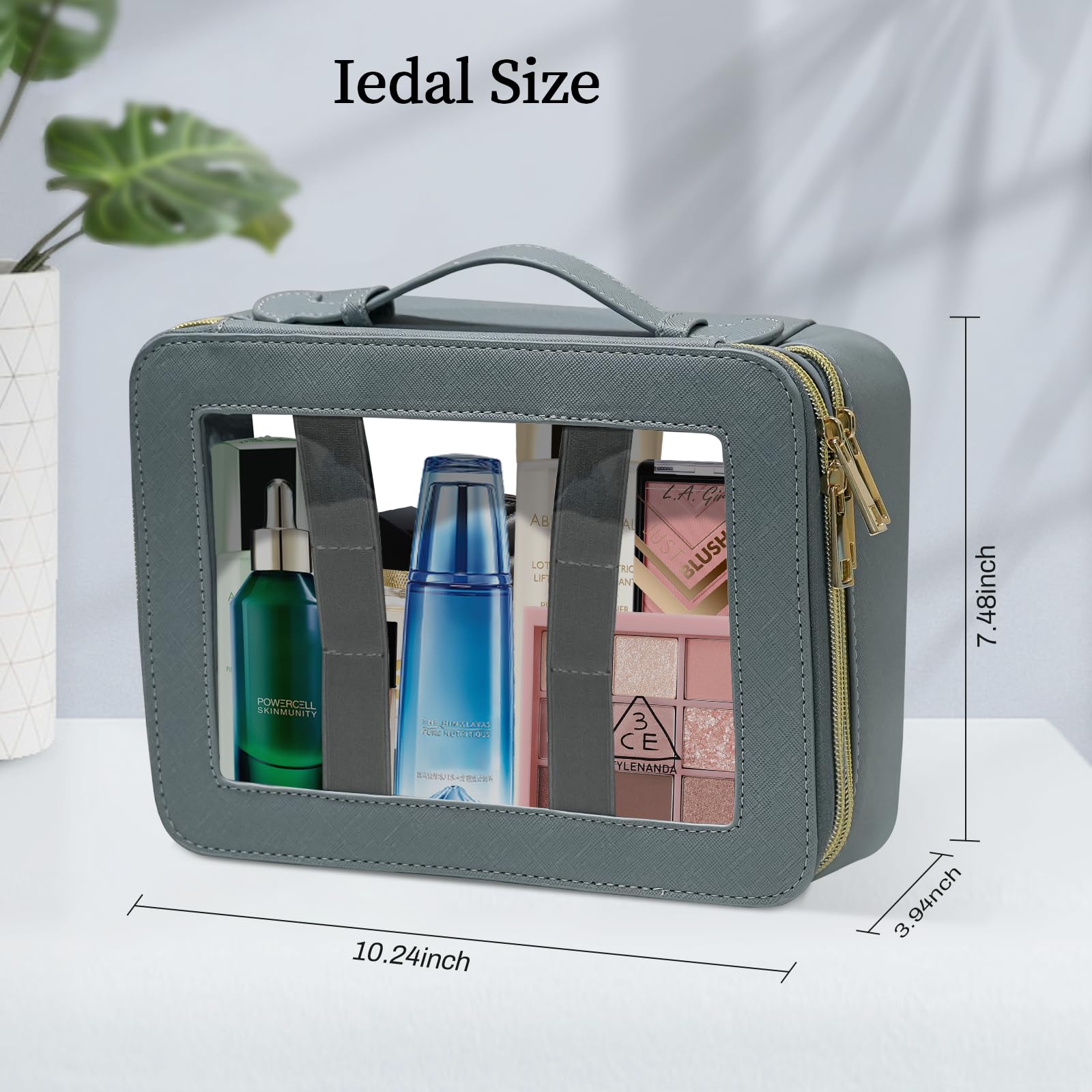 Clear Makeup Bag Organizer - Waterproof Travel Toiletry Bag for Women | Portable Cosmetic Storage with Gold Zippers | Perfect for Travel, Gym & Daily Organization (Blue)