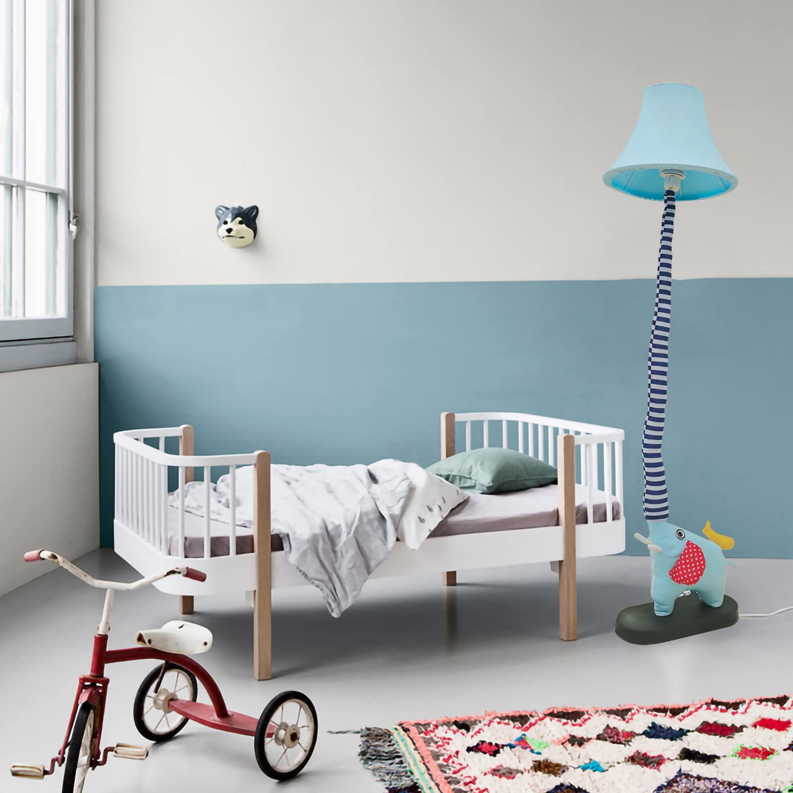 Blue Elephant Creative Design Modern Floor Lamp - 51 Inch Tall Hand-Stitched Standing Lamp for Bedroom & Living Room with E26 LED Bulb | Perfect for Nursery, Kids Room Decor & Cozy Reading Corner