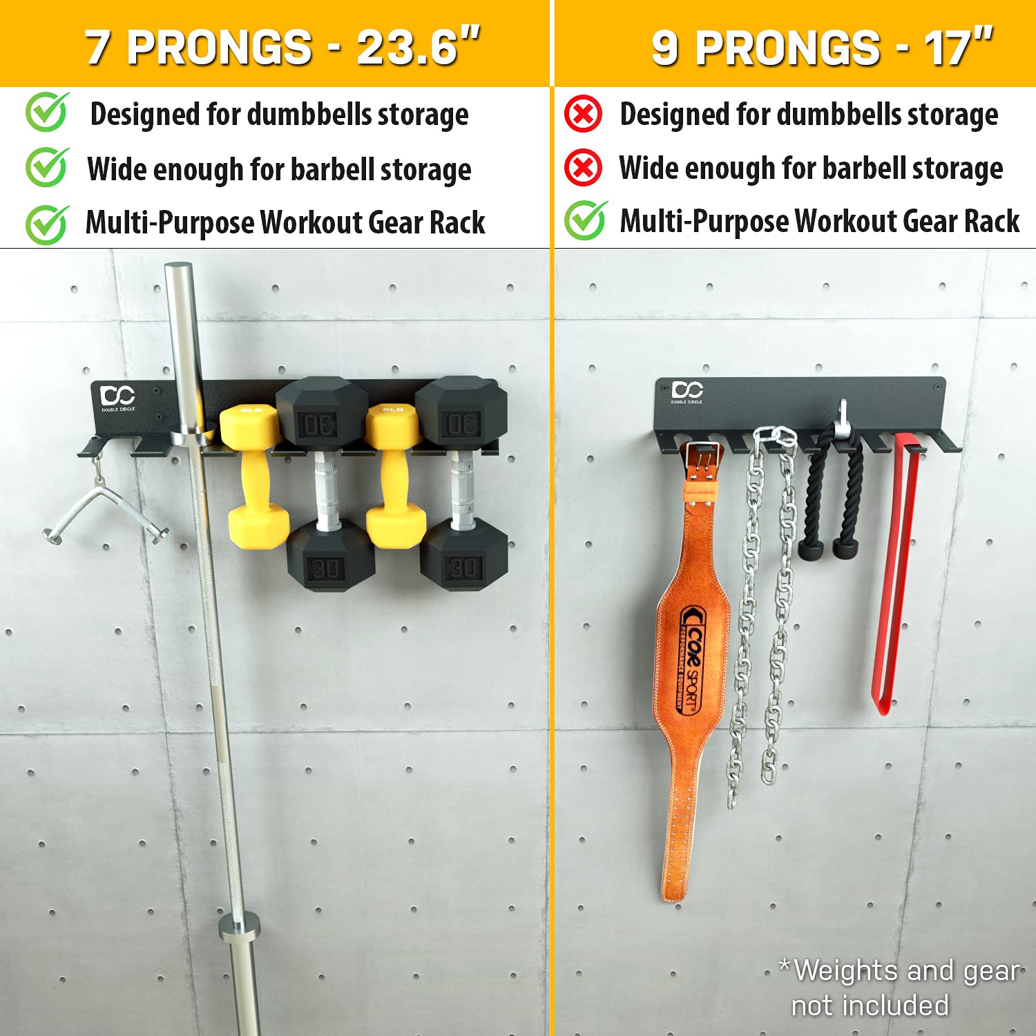 Double Circle Gym Rack Organizer - Wall Mounted Multi-Purpose Workout Gear Storage for Exercise Bands, Jump Ropes, Chains & Lifting Belts - Perfect for Home & Professional Gym Organization