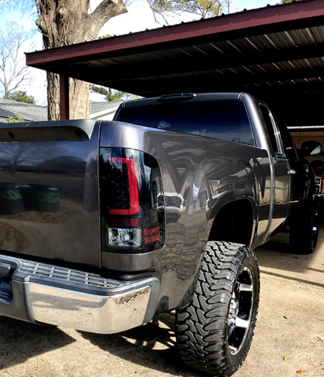 GMC Sierra 2007-2013 Dark Red Smoked OLED Tail Lights - High Performance LED Brake Lights for Pickup Trucks, Enhanced Visibility & Style Upgrade for Night Driving