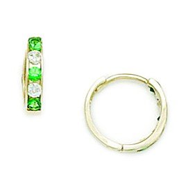 14K Yellow Gold Green CZ Cubic Zirconia Hinged Hoop Earrings for Women - Simulated Diamond Jewelry Gift Set (10x10mm or 15x16mm) | Elegant Party, Wedding & Everyday Wear Accessories