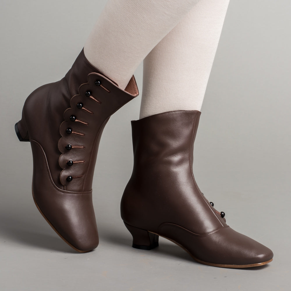 Renoir Victorian Button Boots for Women - Brown Leather Ankle Boots with Vintage Style - Perfect for Fall, Winter & Formal Occasions