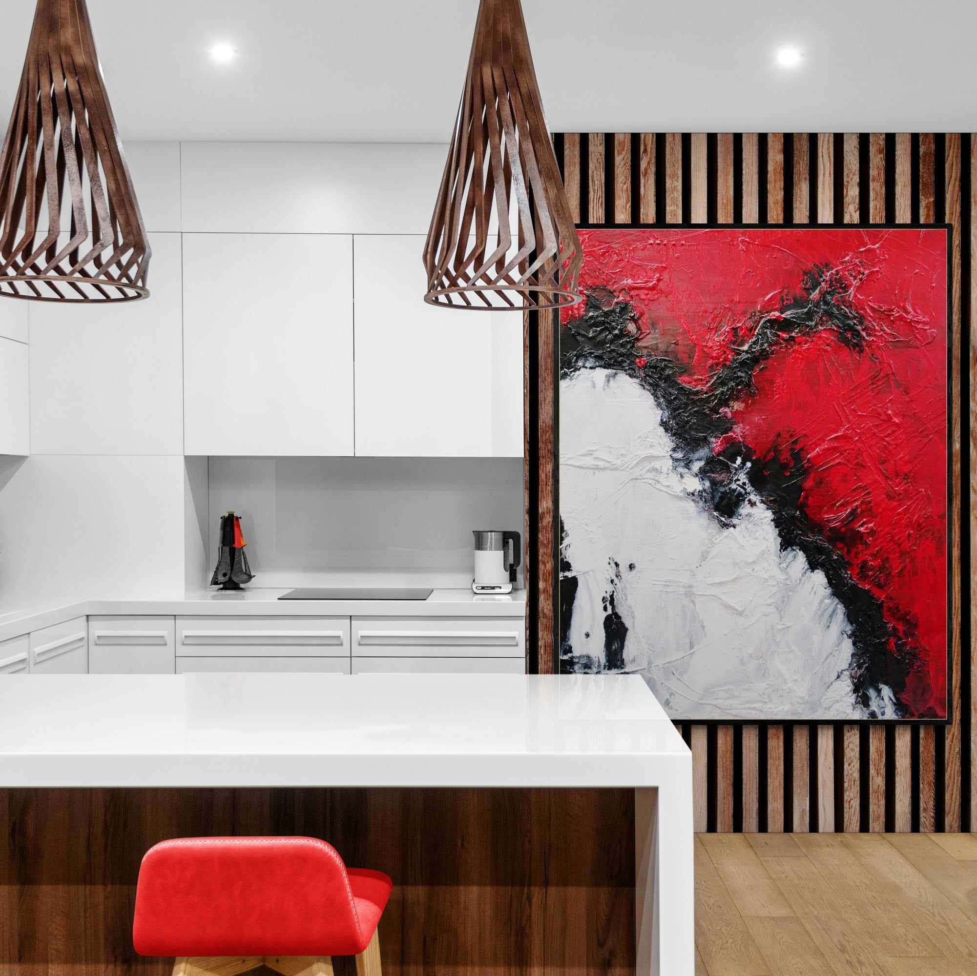 Scarlett Chemistry 120x150cm Black White Red Textured Abstract Canvas Wall Art - Modern Home Decor for Living Room, Bedroom & Office