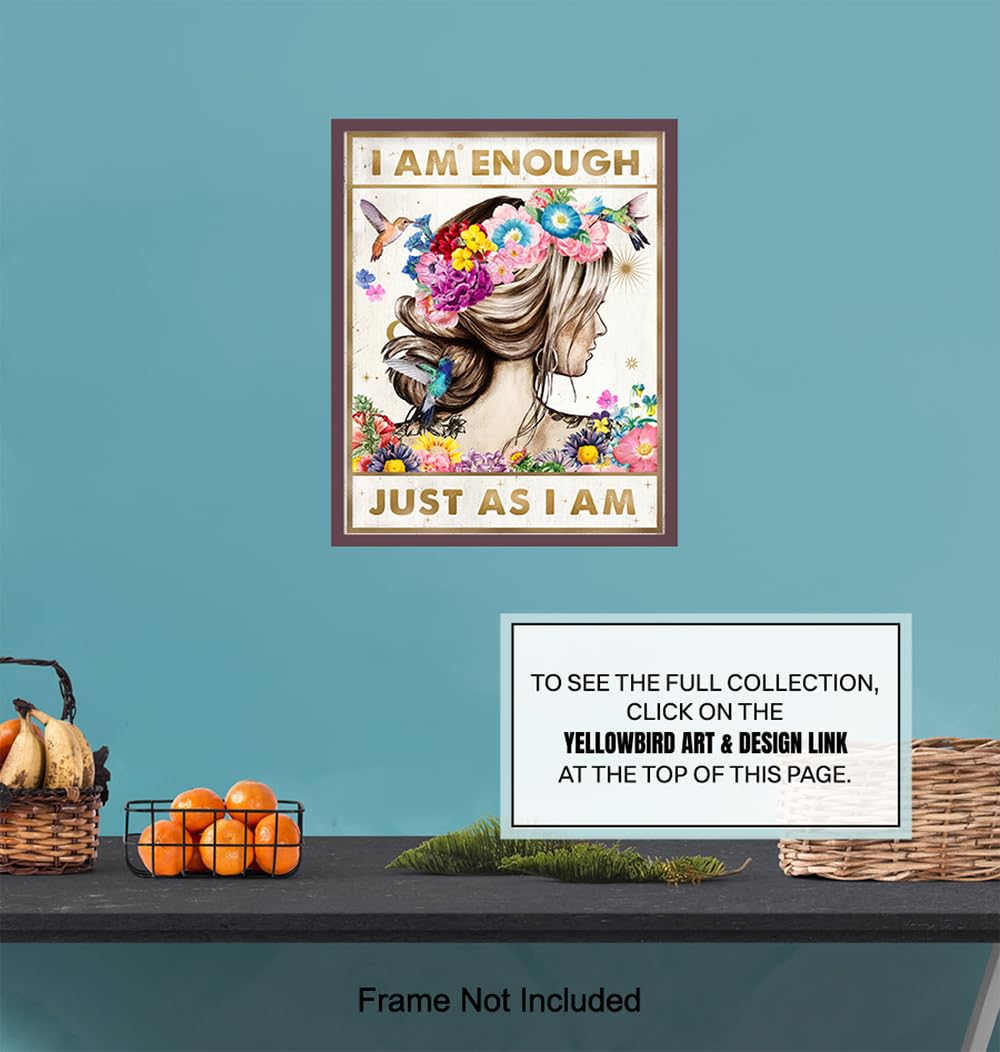 Inspirational Wall Art with Positive Quotes - Motivational Affirmations for Women & Teens - Zen & Boho Chic Room Decor - Perfect for Bedroom, Office & Daughter Gifts - 'I Am Enough' Poster
