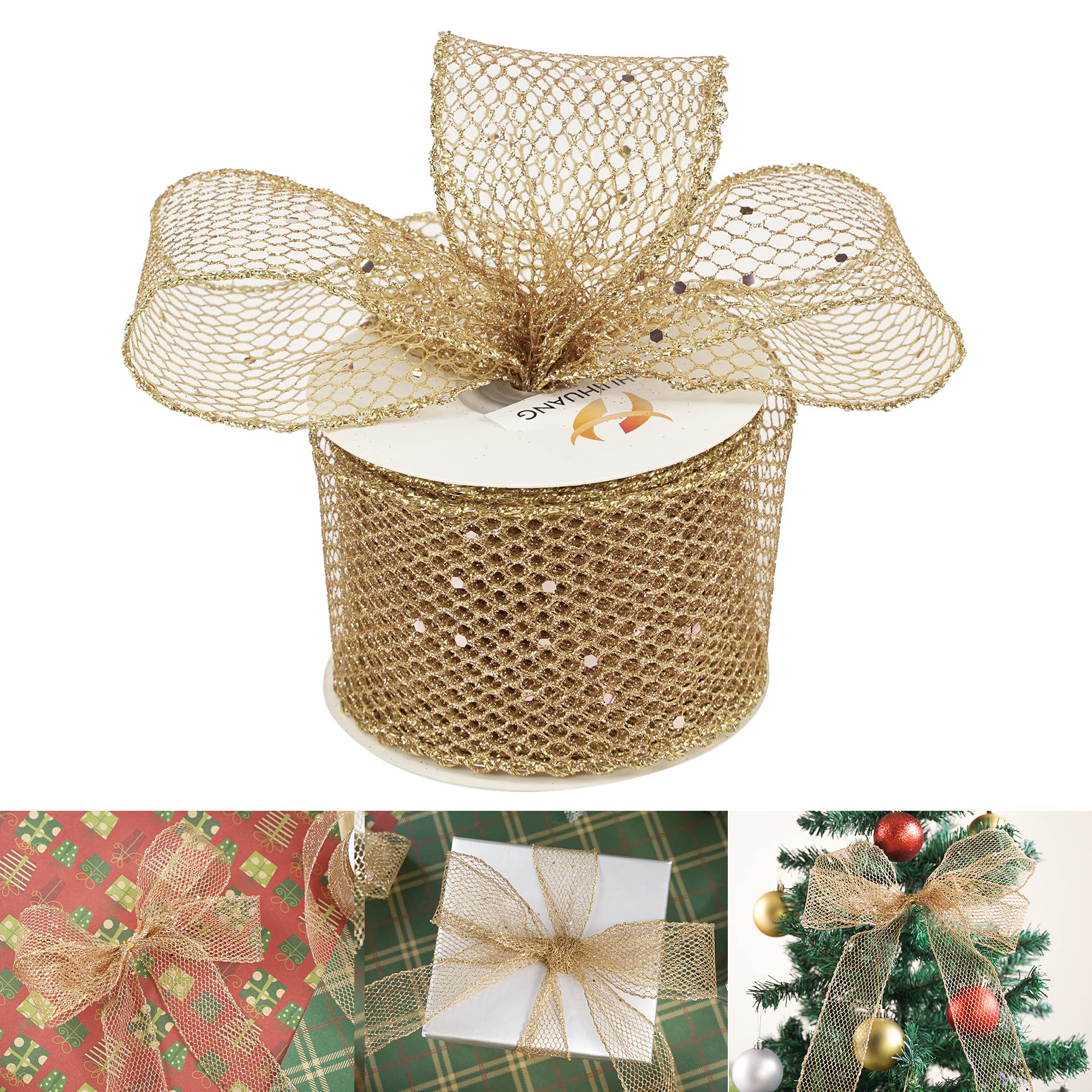 2.5 Inch Rose Gold Glitter Mesh Ribbon - Wired Sparkling Decorative Ribbon for Christmas Gift Wrapping, Bow Making, DIY Crafts, Home Decor, Wreaths & Tree Toppers (10 Yards) - Perfect for Holiday Parties, Wedding Decorations & Gift Packaging