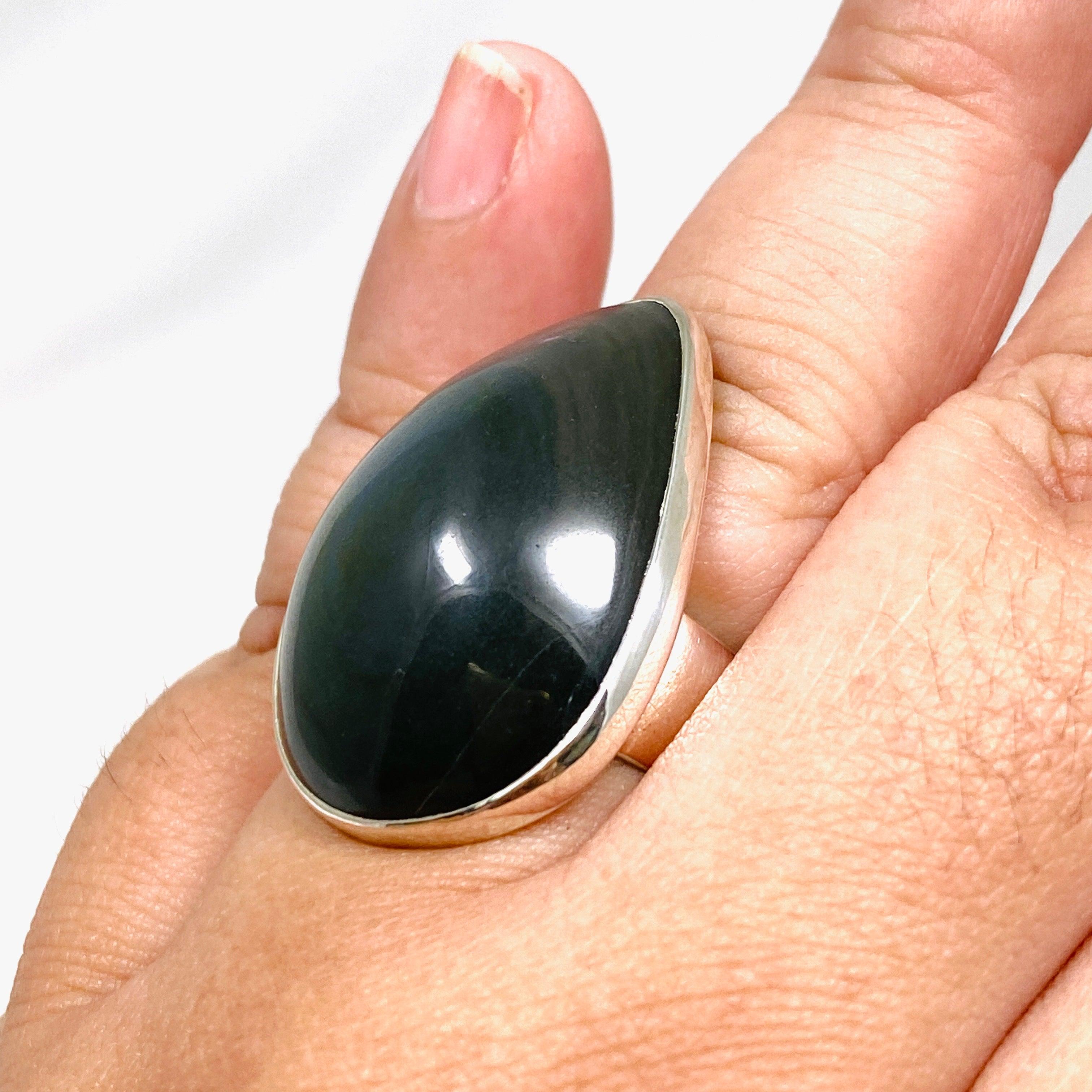 Rainbow Obsidian Freeform Ring - Size 11 - Handmade Sterling Silver Jewelry - KRGJ2812 - Perfect for Boho Fashion & Spiritual Healing