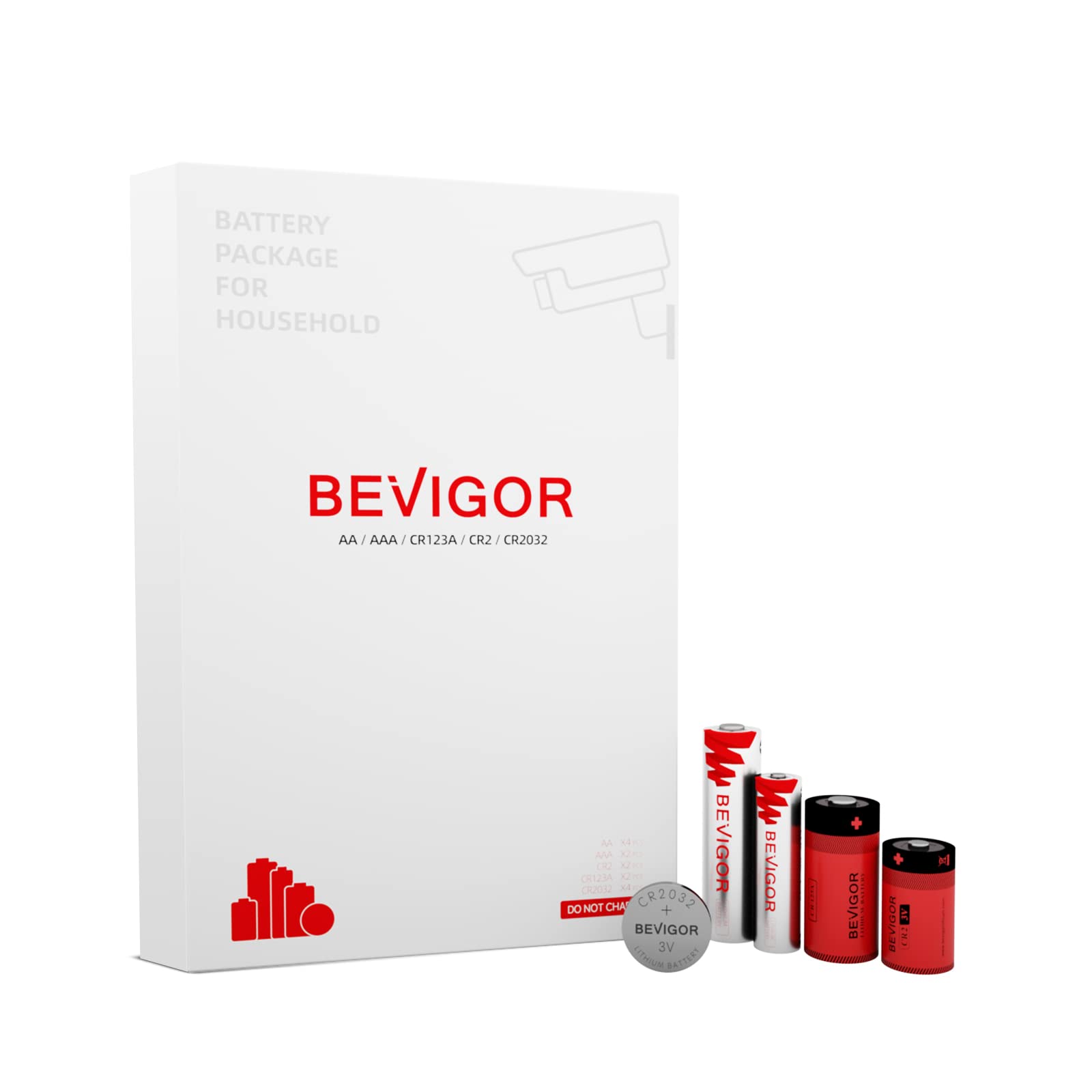 Bevigor Lithium Batteries Variety Pack - 14 Count (4 AA, 2 AAA, 2 CR123A, 2 CR2, 4 CR2032) | Long-Lasting Non-Rechargeable Lithium Batteries for Home Security Systems, Smoke Detectors, Flashlights & Emergency Devices