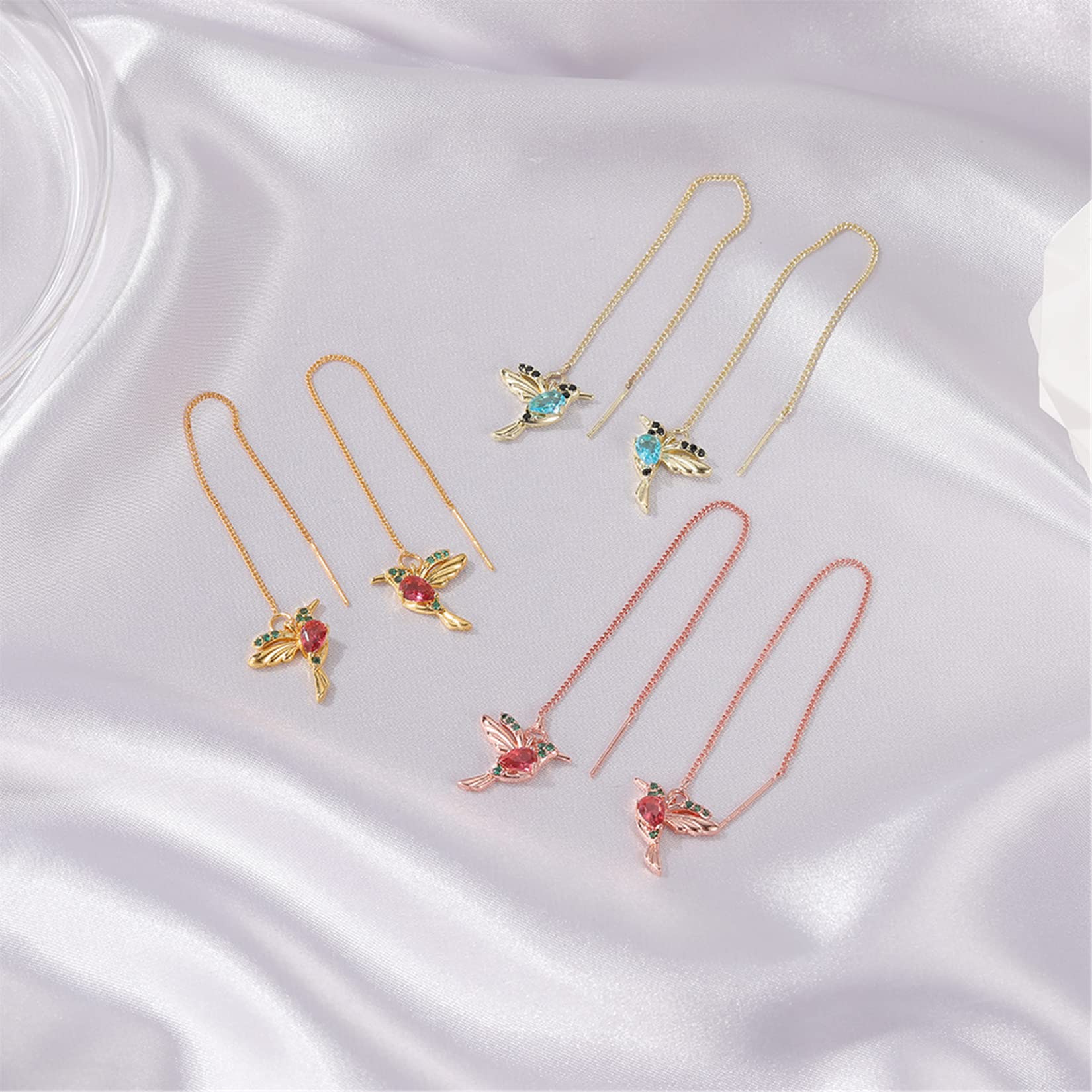 Gold Hummingbird Threader Earrings with Long Chain Tassel - Elegant Dangle Drop Jewelry for Women | Perfect Gift for Birthday, Anniversary & Special Occasions
