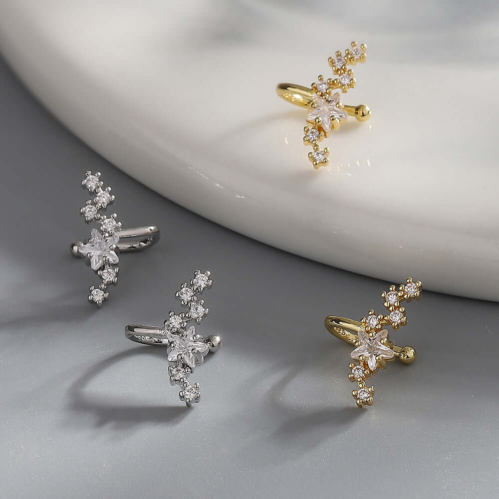 No-Piercing Celestial Star Ear Cuffs & Ear Climbers for Women | SE2098 | Elegant Non-Pierced Ear Jewelry for Parties, Weddings & Special Occasions