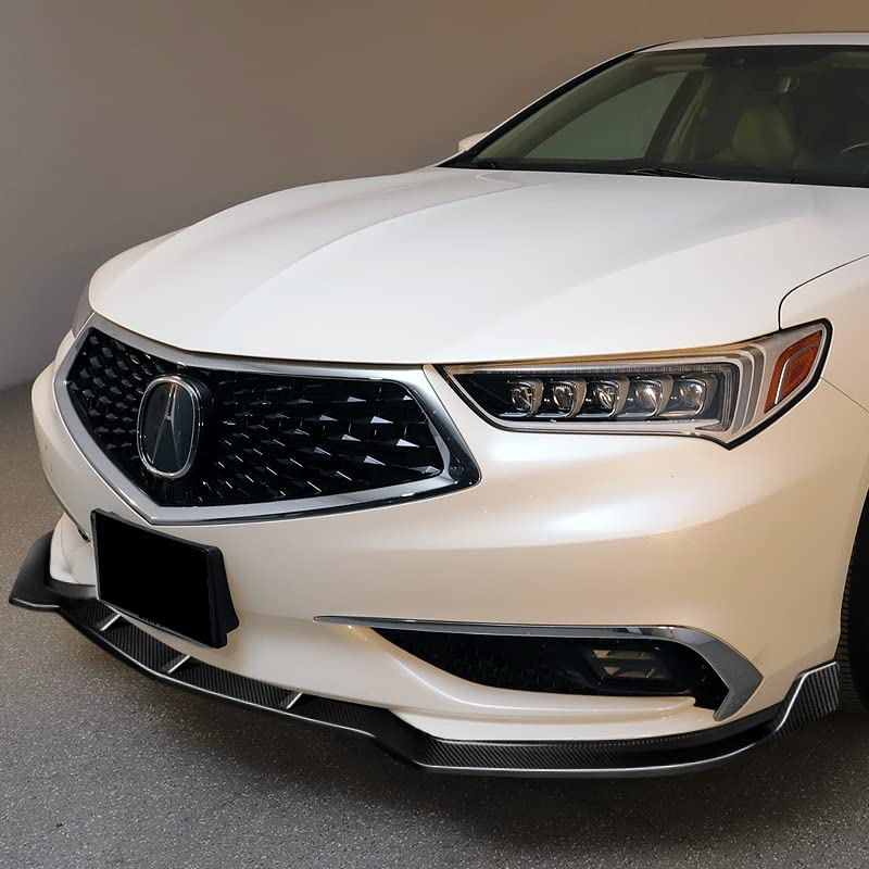 3PCS Real Carbon Fiber Front Bumper Lip Kit for 2018-2020 Acura TLX | STP-Style Splitter Trim Protection Spoiler & Air Dam Chin Diffuser | Enhances Aerodynamics & Sporty Look for Street Racing & Car Shows