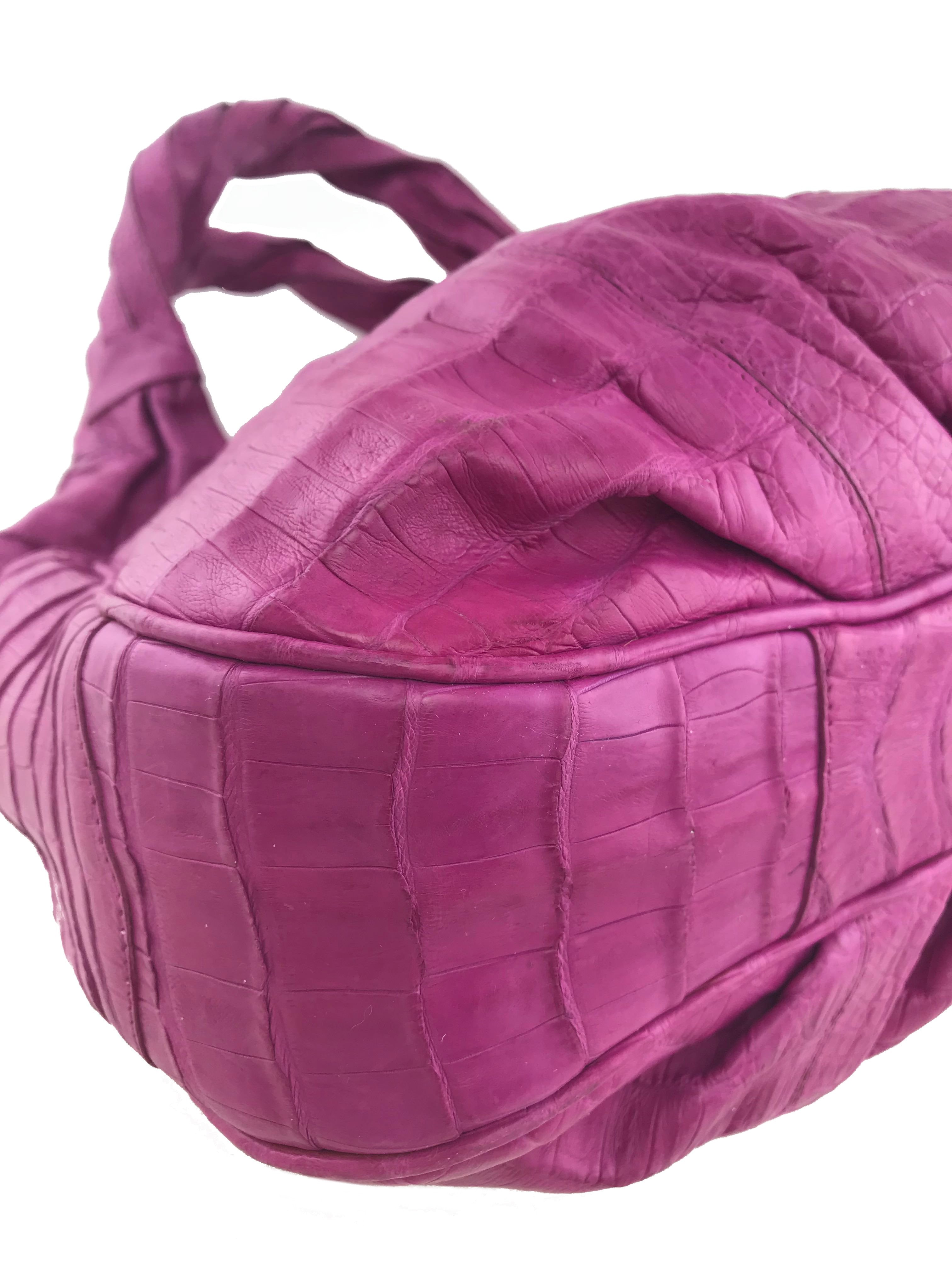Nancy Gonzalez Genuine Crocodile Leather Ruffled Hobo Bag - Luxury Designer Handbag for Women, Perfect for Evening Parties & Special Occasions