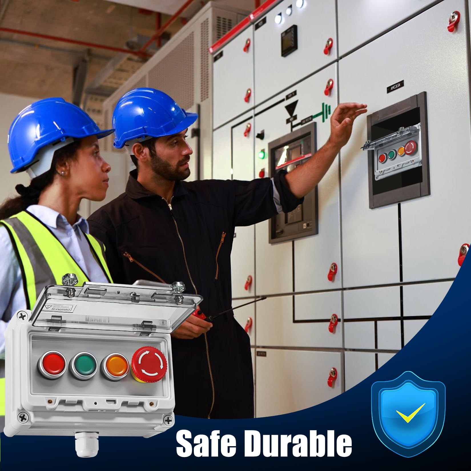 **Waterproof Push Button Switch IP67 - Green/Red/Yellow Instant & Emergency Stop Switch with Protective Cover - Anti-Misoperation for Outdoor, Industrial, and Emergency Use**
