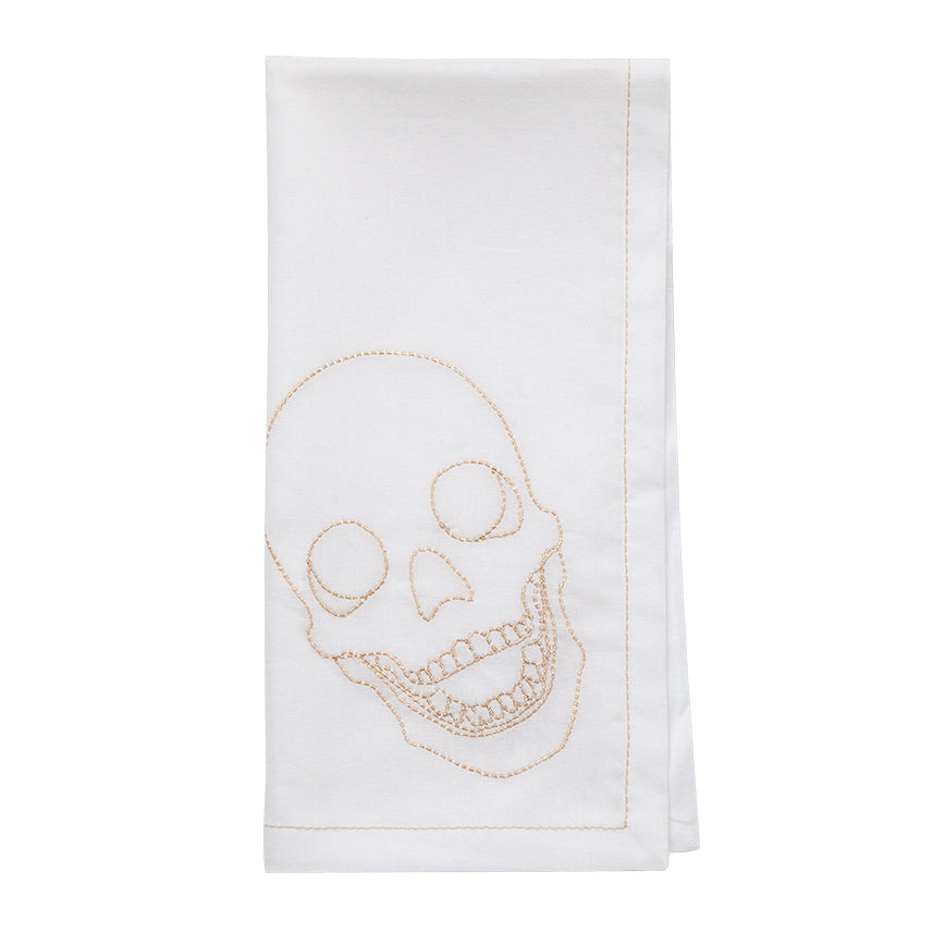 Ivory Skull Embroidered Cotton Napkins - Set of 4 Premium Gothic Dinner Napkins for Halloween, Gothic Weddings, and Dark-Themed Parties