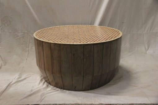 Handmade Bone Inlay Carved Round Coffee Table - Honeycomb Pattern 35.4''x35.4''x17.7'' - Boho Chic Living Room Furniture for Home Decor & Lounge