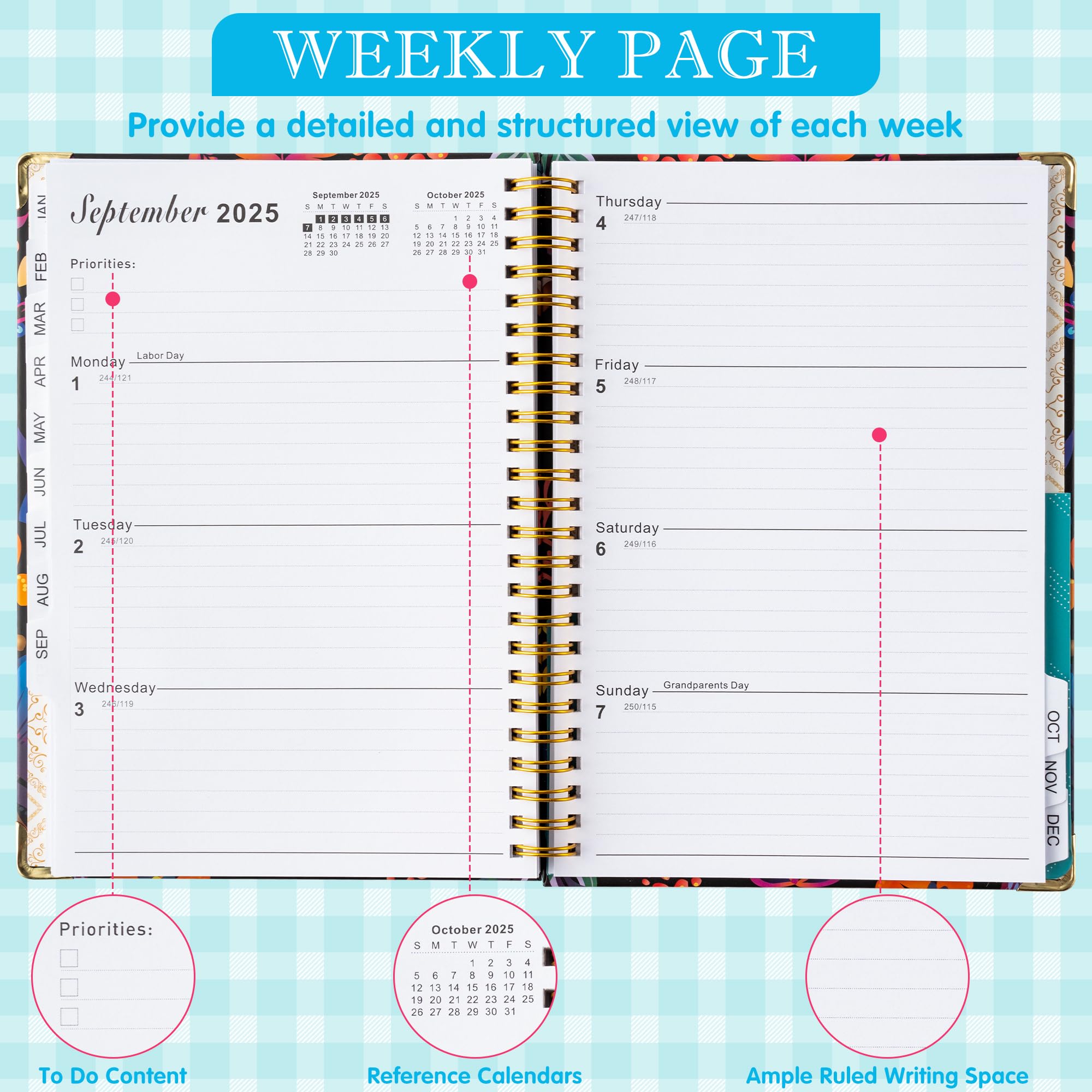 2025 Planner Gift Set - 12-Month Daily Weekly Monthly Organizer Notebook 8.4