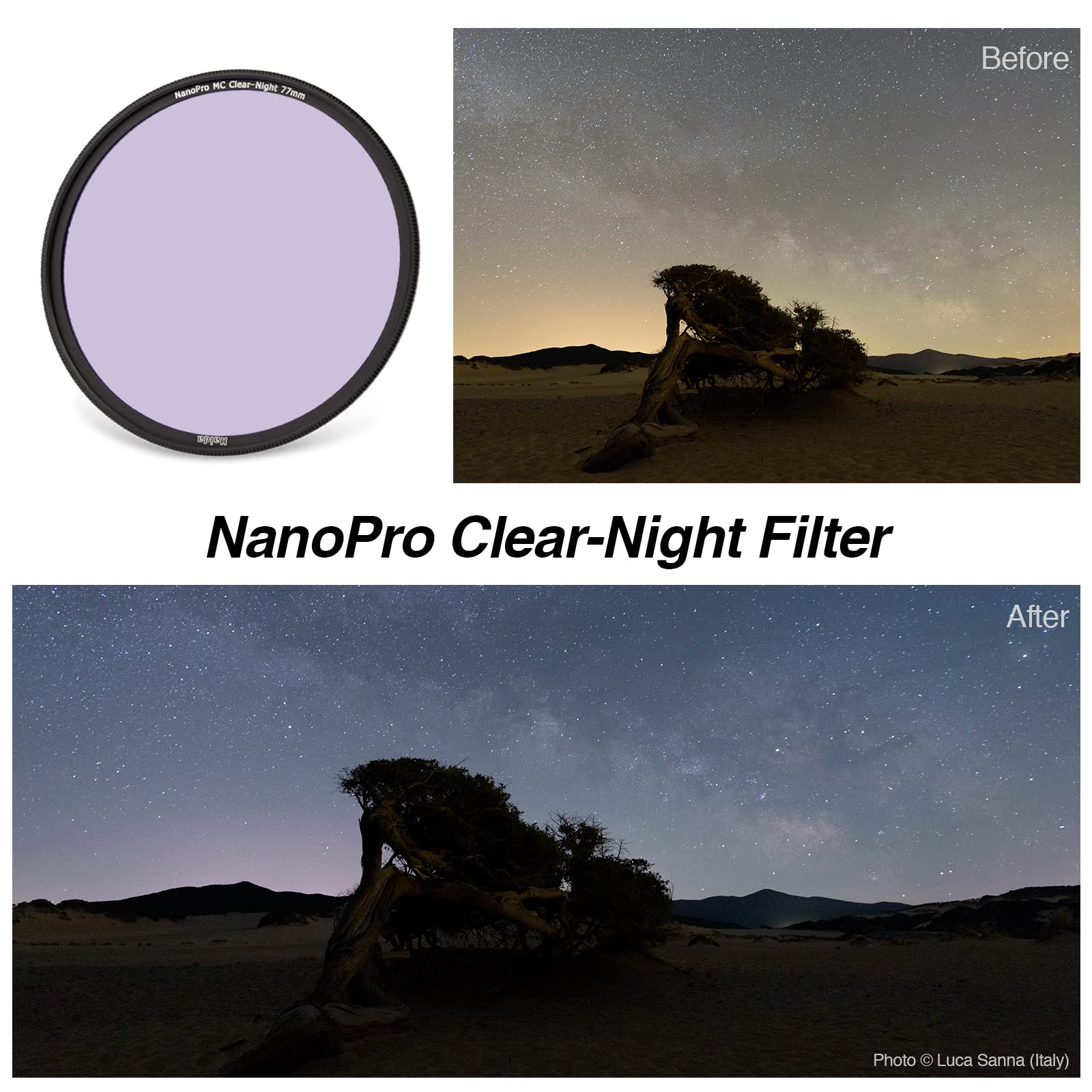 Haida Clear-Night NanoPro 82mm Light Pollution Filter - Optical Glass for Enhanced Night Sky Visibility & Artificial Light Reduction | Perfect for Astrophotography, Stargazing & Nighttime Photography