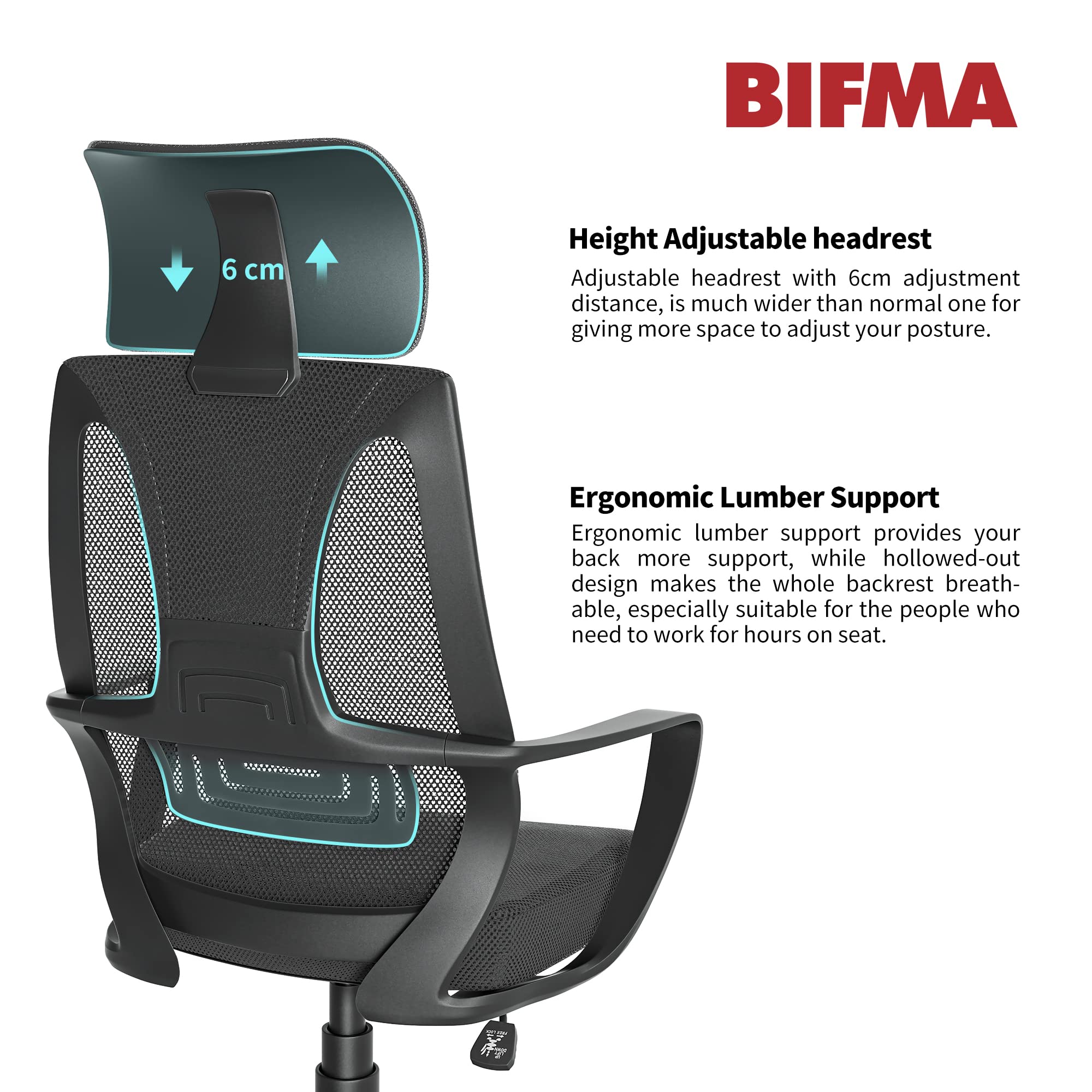 FEZIBO Ergonomic Office Chair - High Back Mesh Computer Desk Chair with Adjustable Height, Swivel & Rolling Wheels - Comfortable Task Chair for Work, Study & Conference Rooms - Ideal for Adults & Home Office (Black)