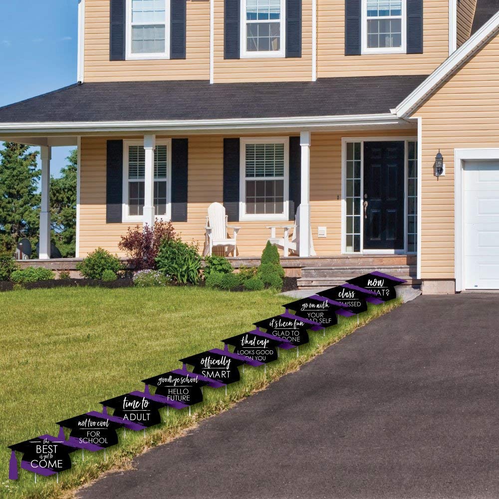 Big Dot of Happiness Purple Graduation Lawn Decorations - 10 Piece Set for Outdoor Graduation Party Decorations | Perfect for Backyard Celebrations, School Events & Photo Backdrops