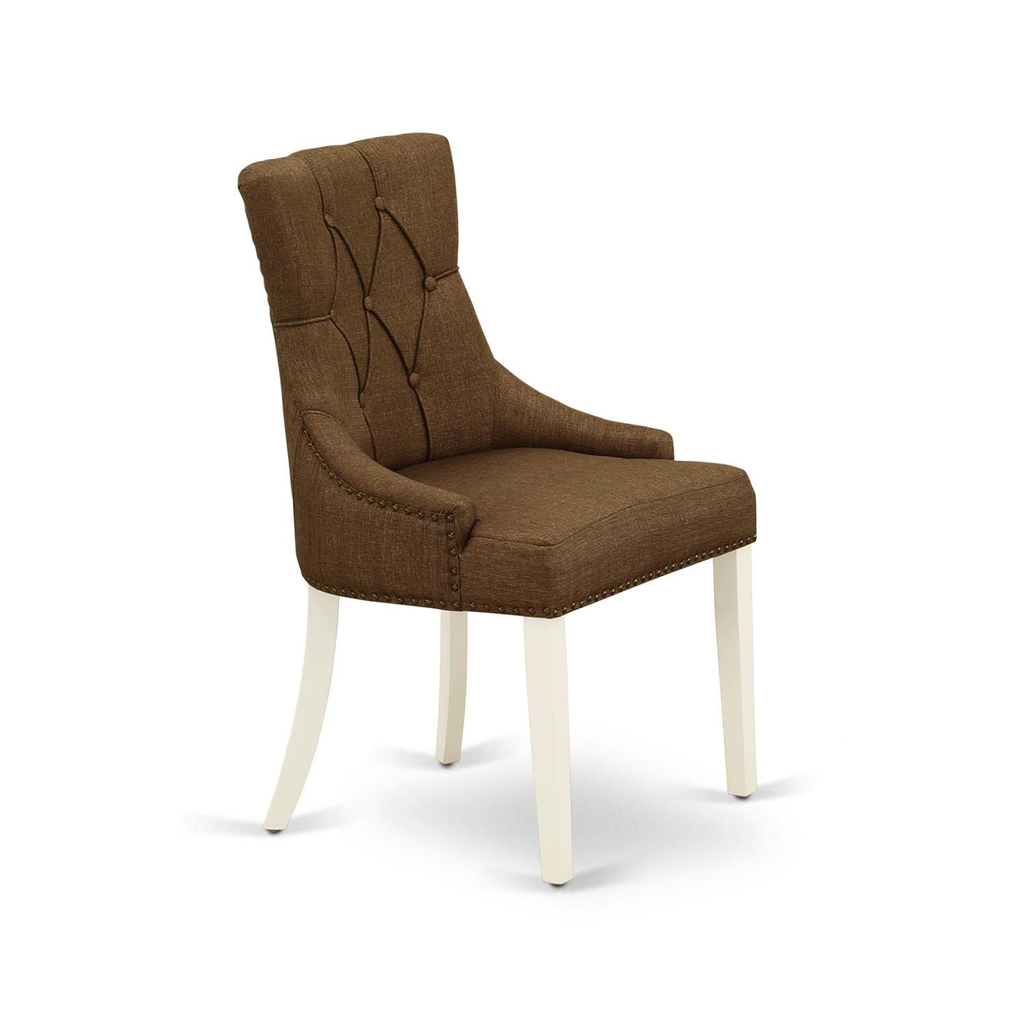 East West Furniture FRP2T18 Friona Parsons Dining Chairs - Set of 2 Button Tufted Upholstered Chairs with Nailhead Trim in Brown Linen Fabric | Elegant Dining Room Seating for Kitchen, Breakfast Nook & Formal Entertaining