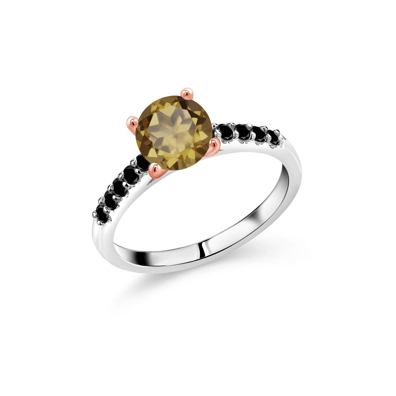 1.58 Ct Whiskey Quartz Black Diamond Ring in 925 Silver with 10K Rose Gold Prongs – Elegant Jewelry for Women, Perfect for Weddings, Anniversaries & Special Occasions