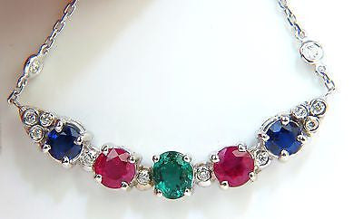 3.60 Carat Natural Ruby Emerald Sapphire Diamond Necklace - 14K Gold Plated, F/VS Clarity, Arch & By Yard Design - Perfect for Weddings, Anniversaries & Special Occasions