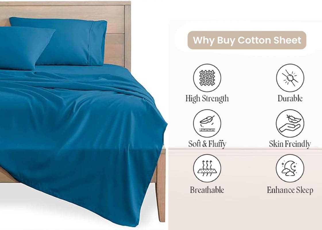 600 Thread Count Percale Cotton Sheets Set for Twin XL Bed - Breathable & Soft Deep Pocket Fitted Sheet, Flat Sheet & Pillowcases - Perfect for Dorm, Guest Room & Everyday Comfort