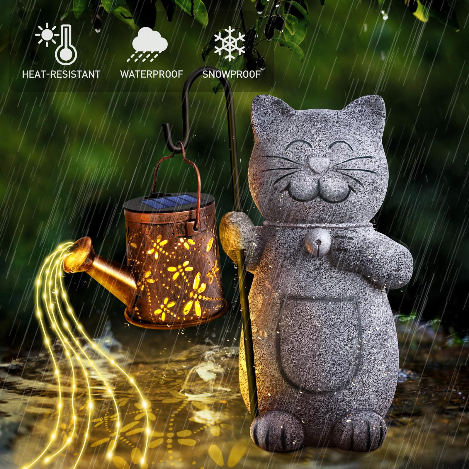 Solar Cat Garden Statue with LED Kettle Light - Unique Mother's Day, Birthday Gift for Women, Grandma, Cat Lovers - Perfect Outdoor Decor for Garden, Patio, Yard & Housewarming