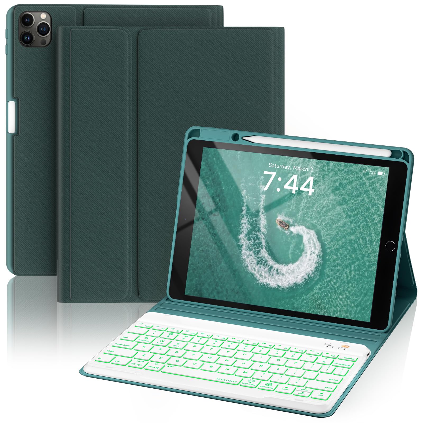 OYEEICE 7-Color Backlit Wireless Keyboard Case for iPad 9.7 inch (iPad 6th Gen 2018, 5th Gen 2017, Air 2 2014) with Pencil Holder - Teal | Perfect for Work, Study & Travel, Compatible with iPad Pro 9.7'' & Air 1/2