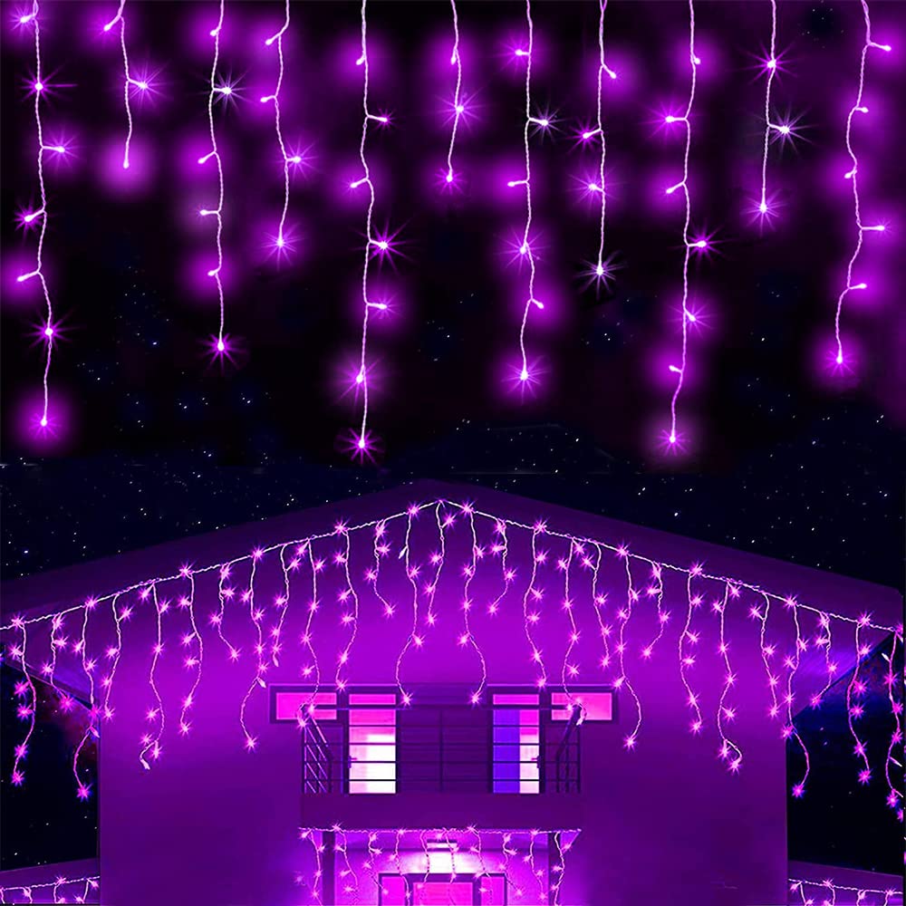 300 LED Icicle Christmas Lights Outdoor/Indoor - 32.8ft Waterproof Fairy String Lights with 8 Lighting Modes & 60 Drops - Perfect for Xmas Decorations, Wedding, Garden, Patio, Party & Holiday Lighting (Purple)