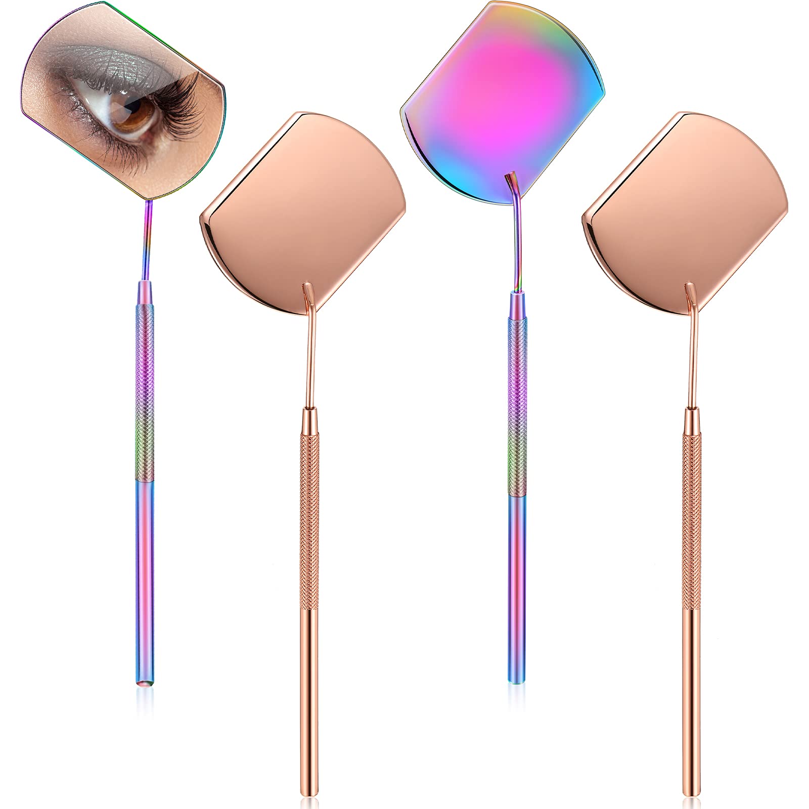 4-Piece Stainless Steel Square Eyelash Extension Mirror Set - Perfect for Lash Artists, Dental Use & Beauty Professionals - Portable Makeup Mirror for Salon, Home & Travel