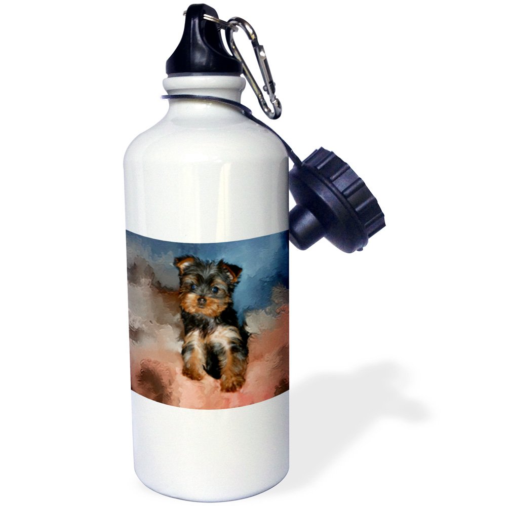 3D Rose Yorkie Puppy Sports Water Bottle - 21 oz Insulated Stainless Steel White - Perfect for Gym, Hiking, Running & Outdoor Activities