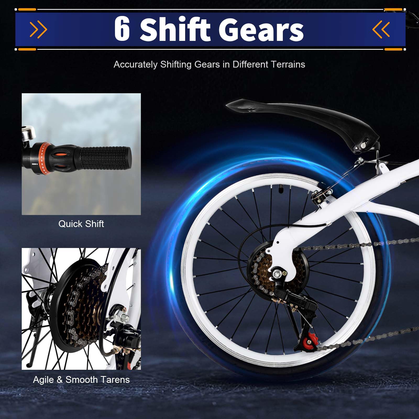 20 Inch Folding Bike for Adults - 6 Speed Shifter, Carbon Steel Frame, Portable & Lightweight Road Bike - Adjustable Height for Men & Women - Perfect for Commuting, Travel & Urban Riding