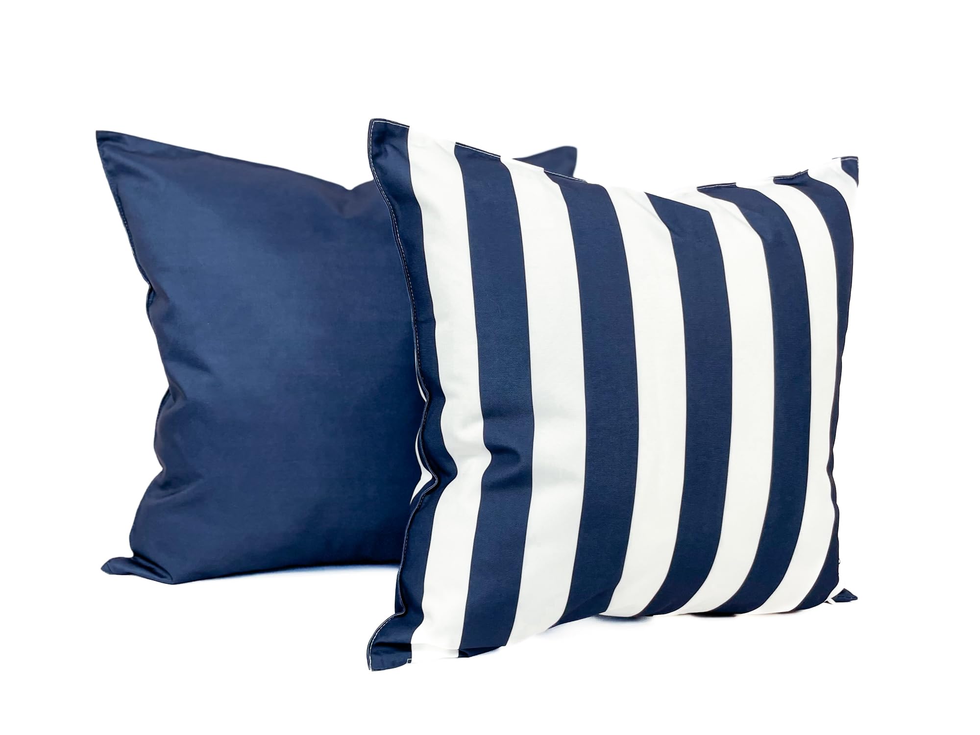 2 Pack Waterproof Navy Blue Striped Outdoor Throw Pillow Covers 20x20 Inch - Decorative Square Cushion Covers for Patio Furniture, Sofa & Garden (Polar Night Design) - Perfect for Outdoor Decor, Backyard & Poolside Relaxation