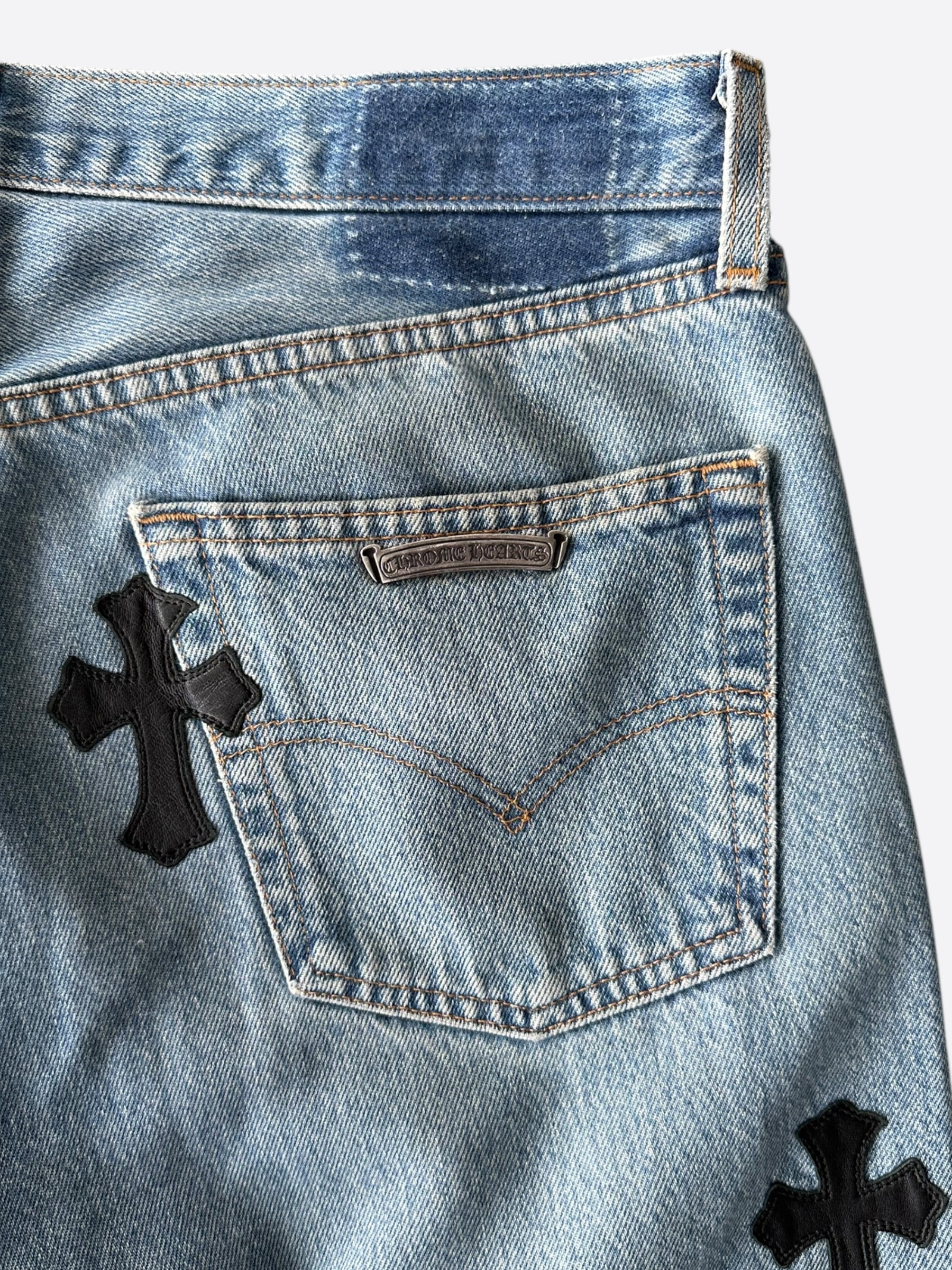 Chrome Hearts x Levi's Blue & Black Cross Patch Denim Jeans for Men - Stylish Vintage Streetwear for Casual Outfits and Night Out